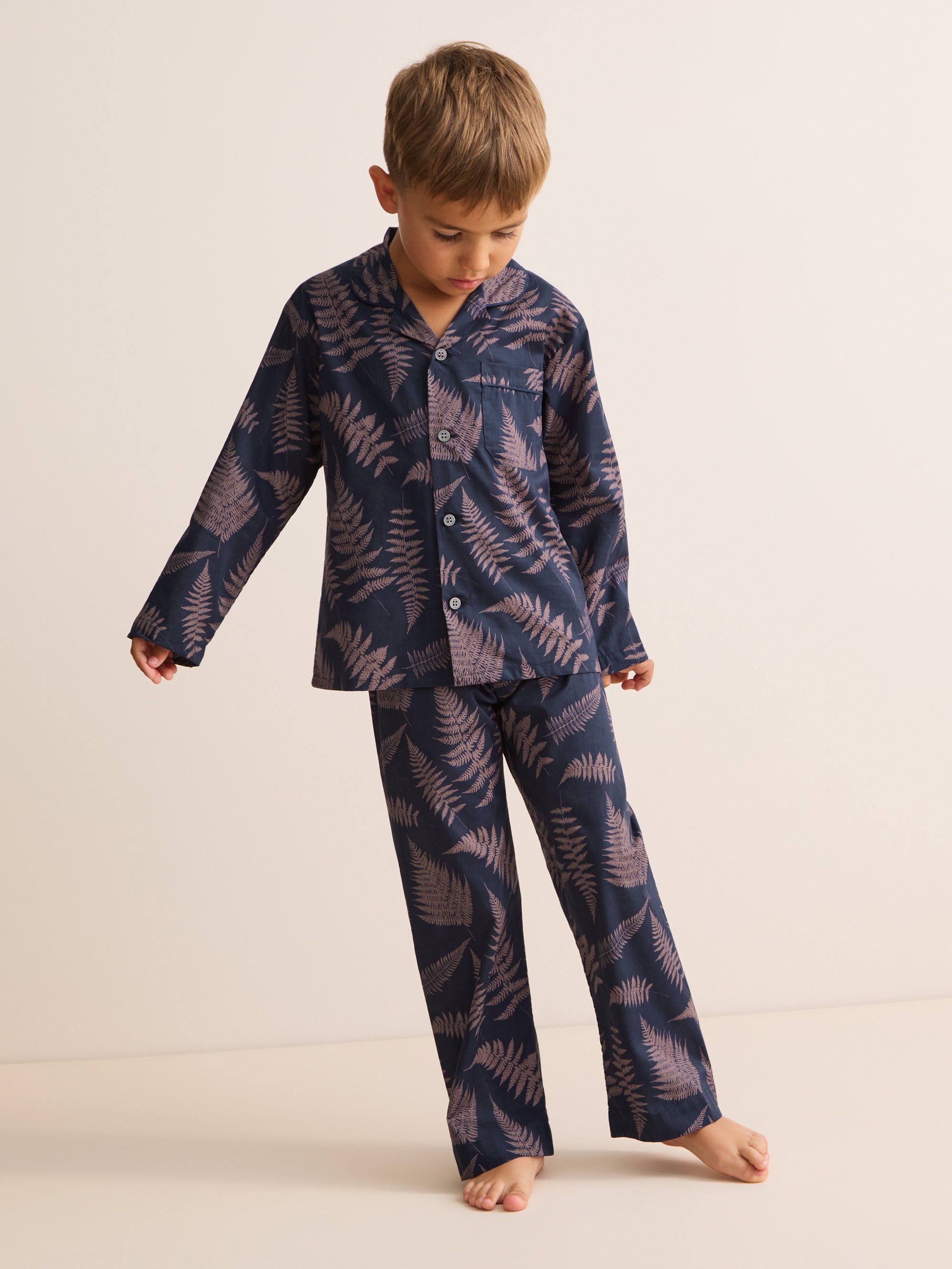 Ledbury Cotton Batiste Pyjamas Navy & Pink Fern