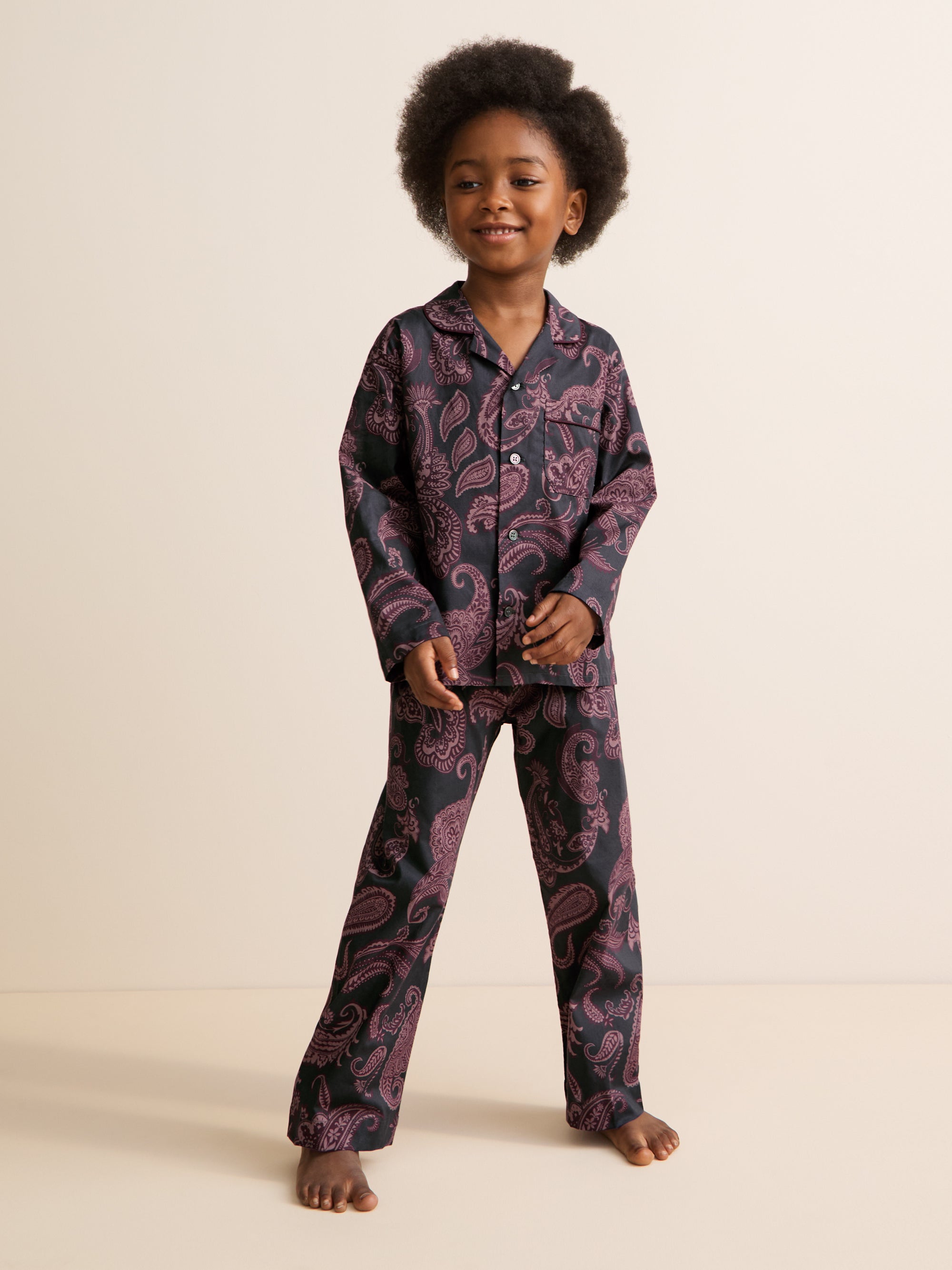 Ledbury Cotton Batiste Pyjamas Night Grey & Wine Paisley