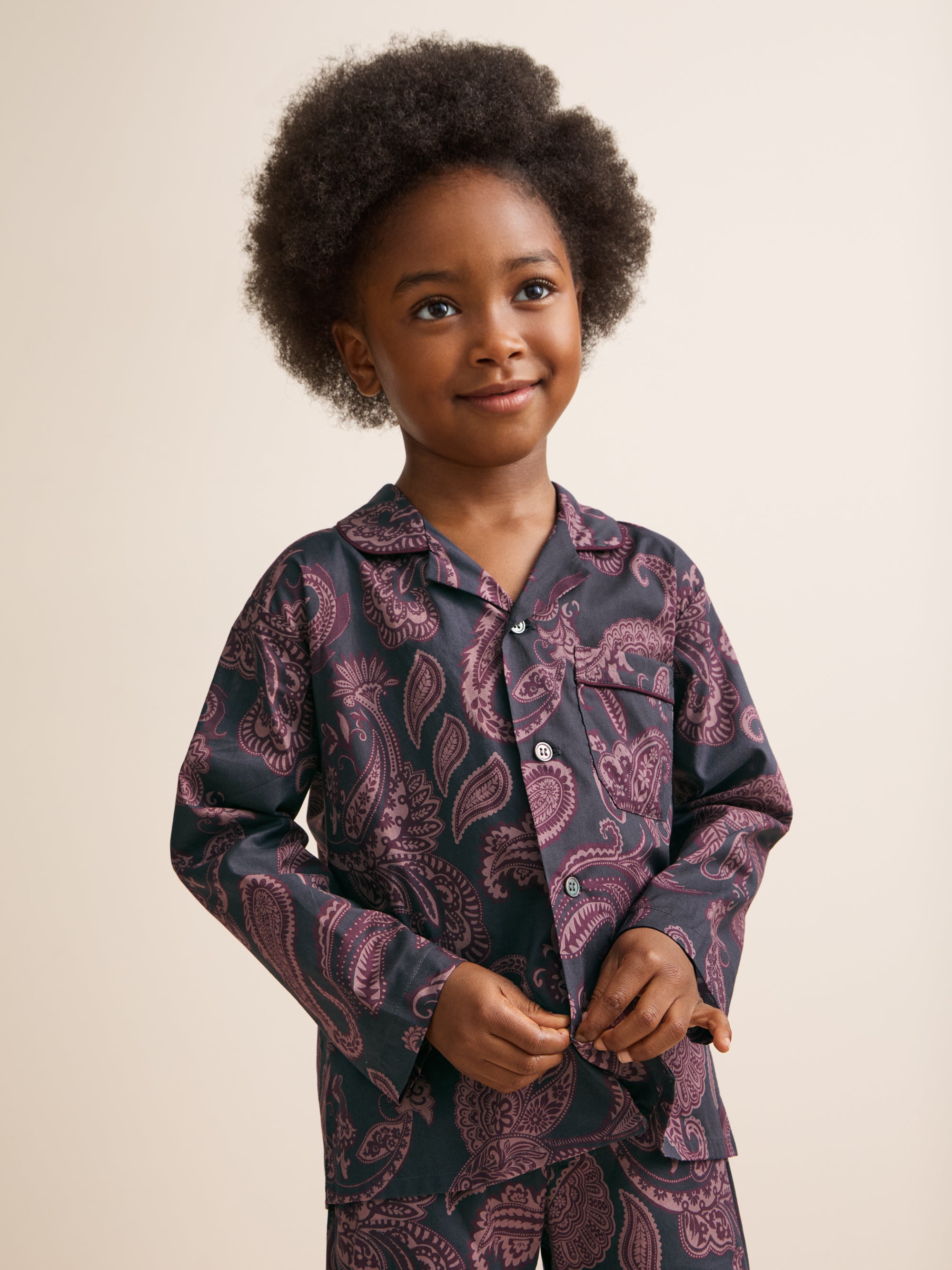 Ledbury Cotton Batiste Pyjamas Night Grey & Wine Paisley