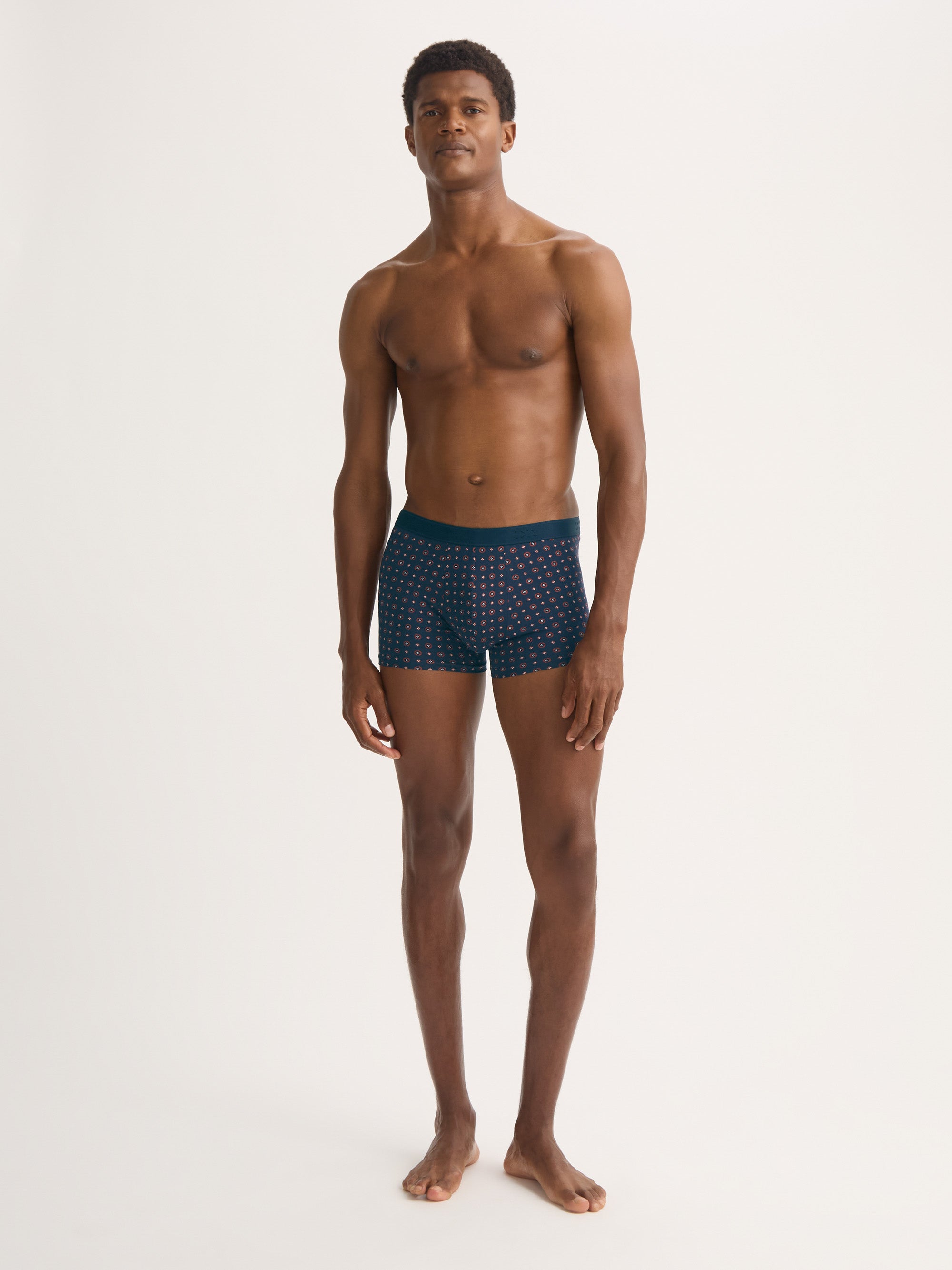 Men's Boxer Briefs Cotton Navy Blue & Red Rose Motif