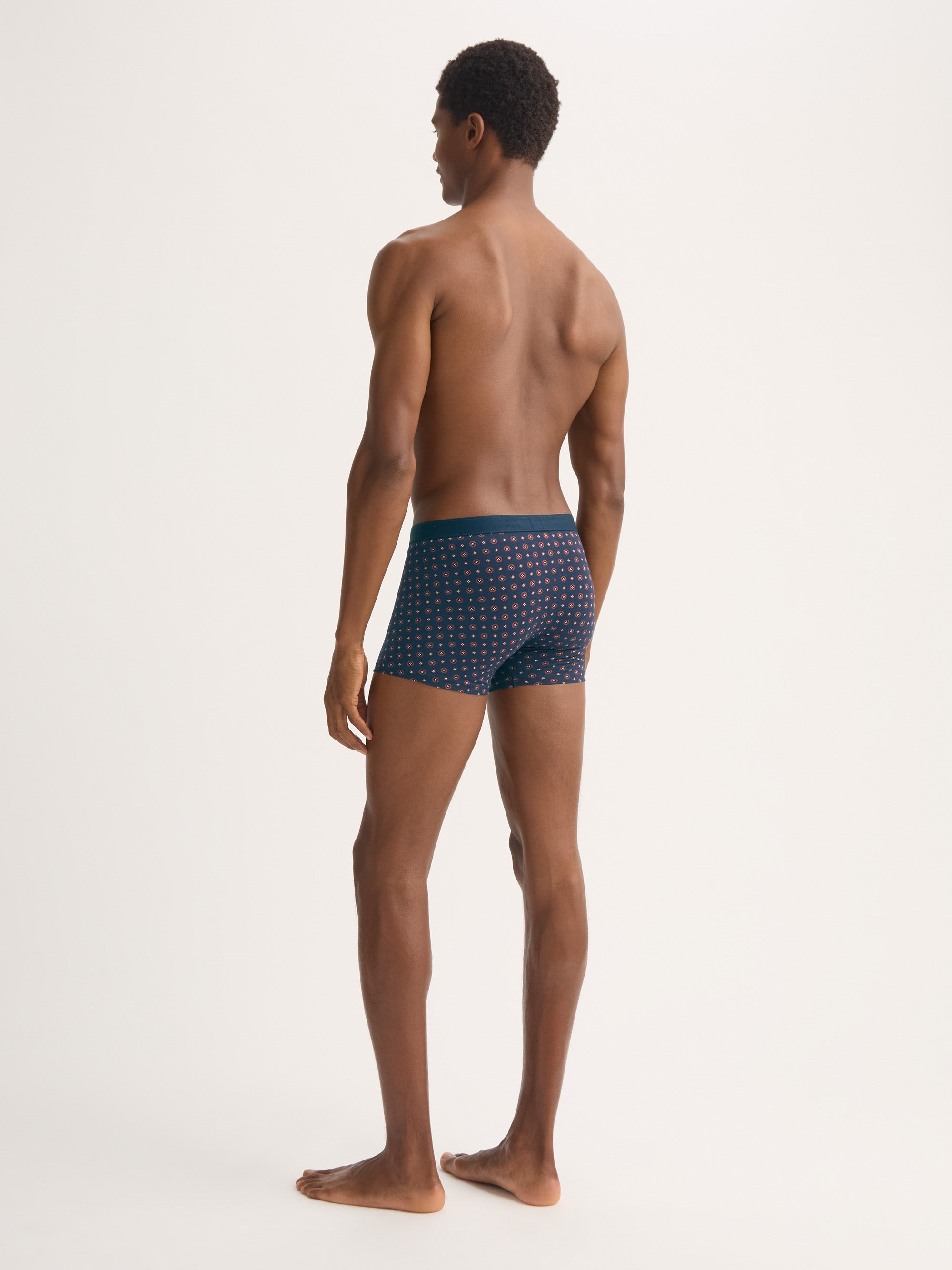 Men's Boxer Briefs Cotton Navy Blue & Red Rose Motif