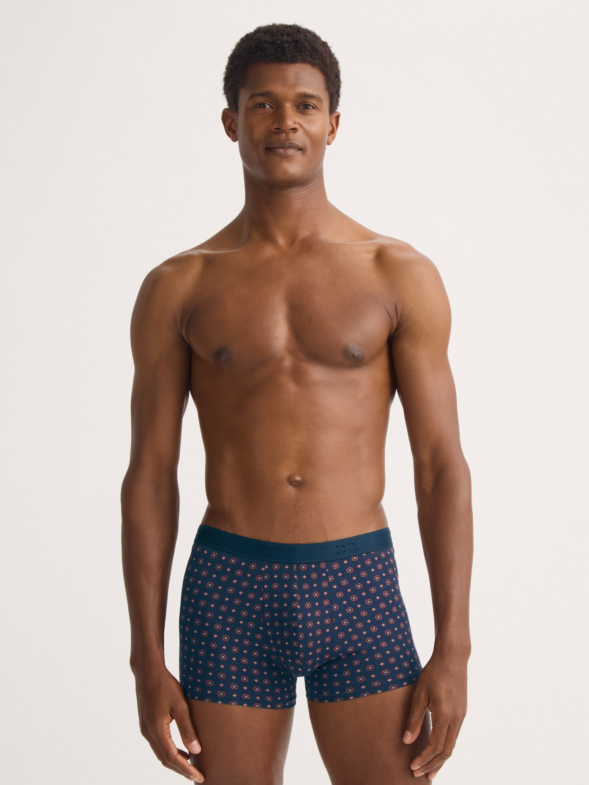 Men's Boxer Briefs Cotton Navy Blue & Red Rose Motif