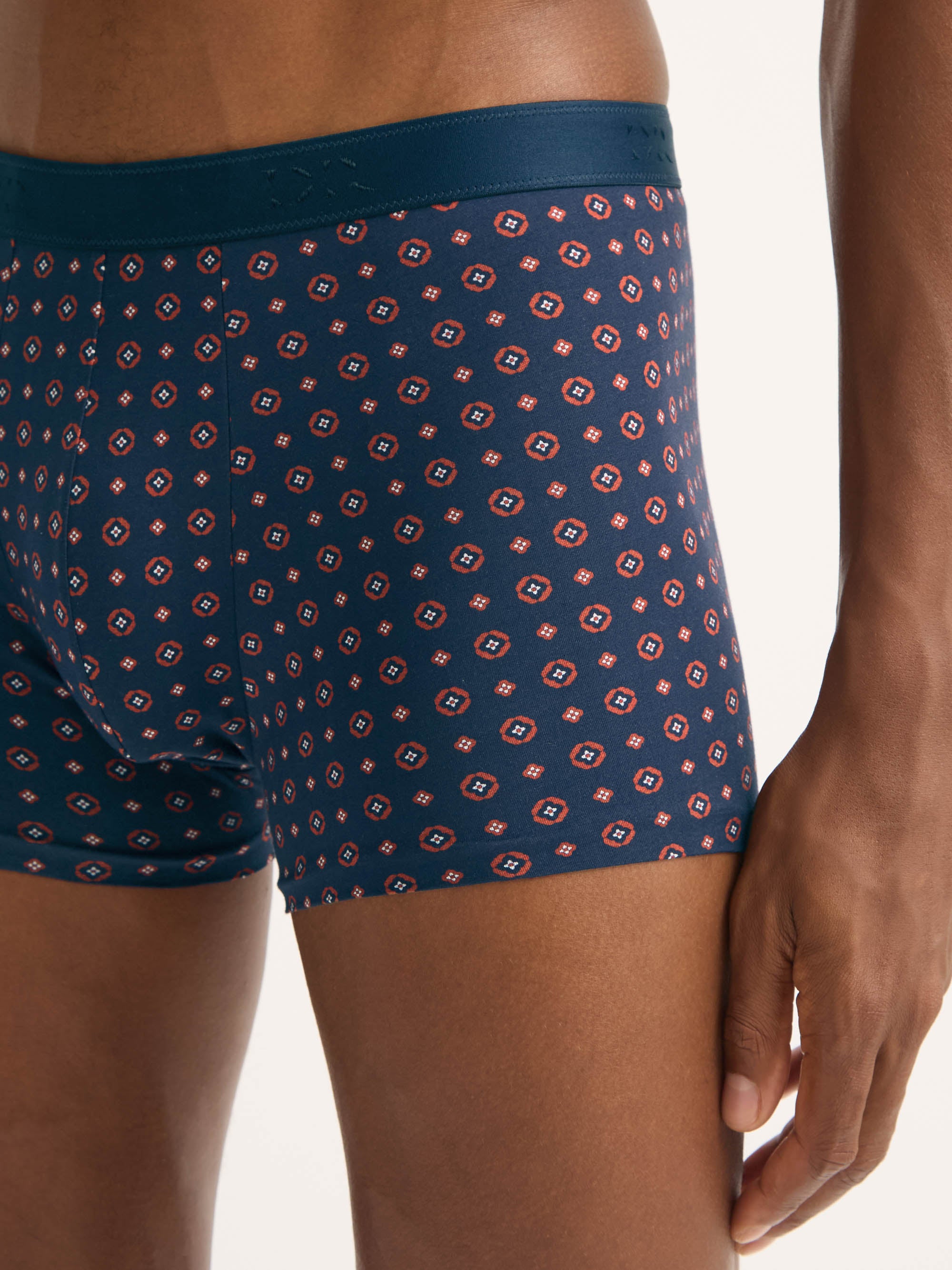 Men's Boxer Briefs Cotton Navy Blue & Red Rose Motif