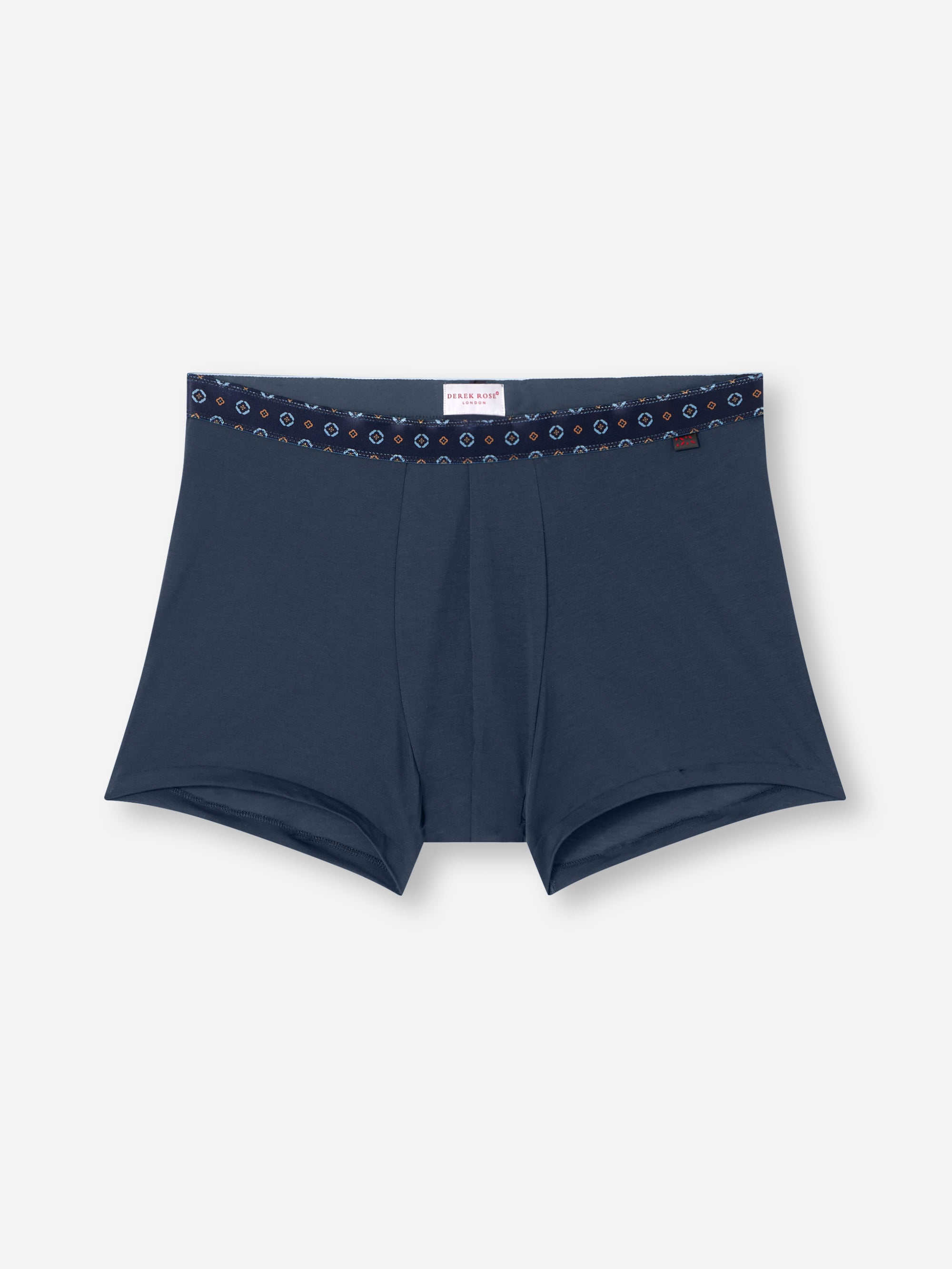 Men's Boxer Briefs Pima Cotton Stretch Navy Blue with Rose Motif Band