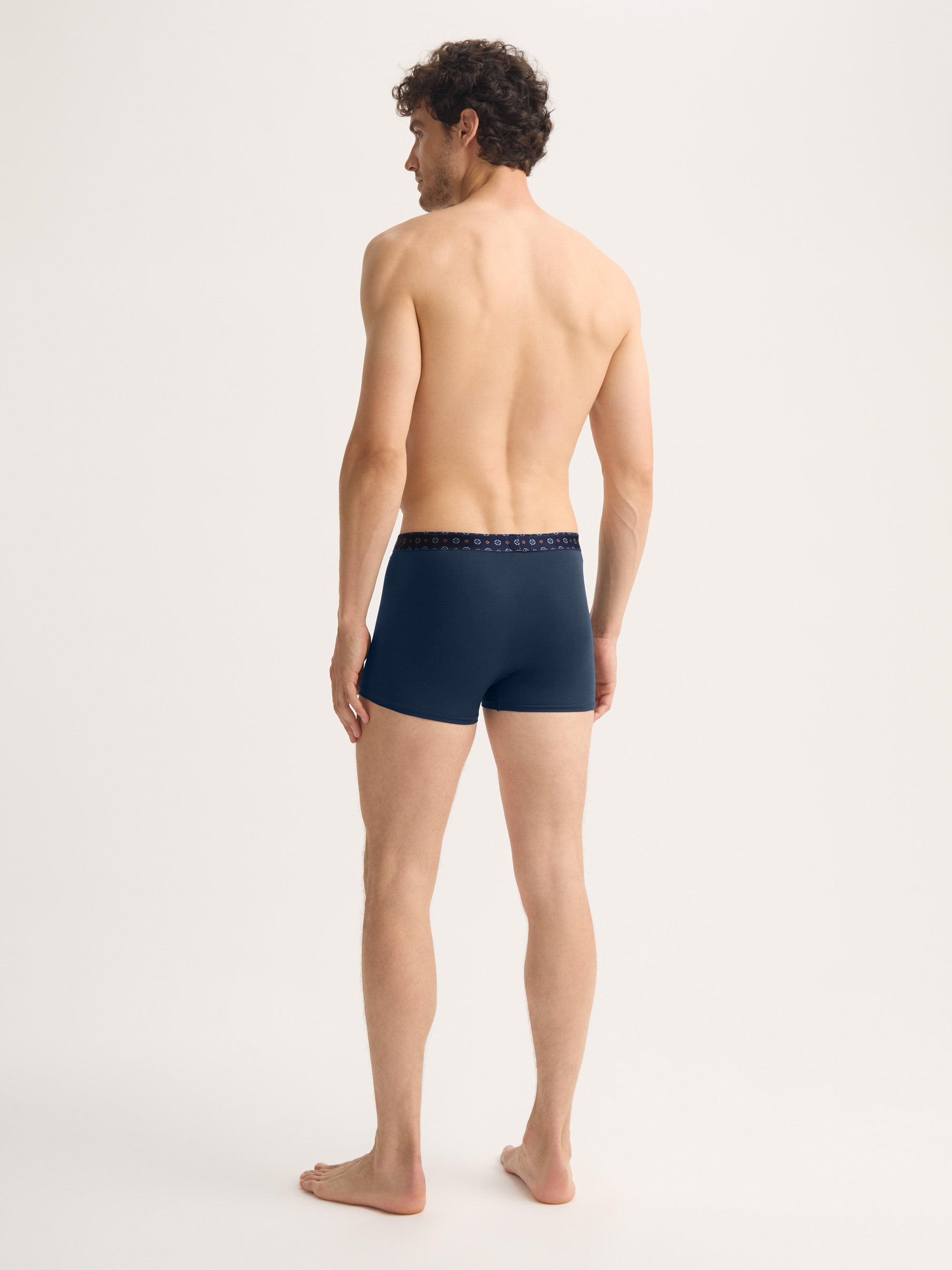 Men's Boxer Briefs Pima Cotton Stretch Navy Blue with Rose Motif Band