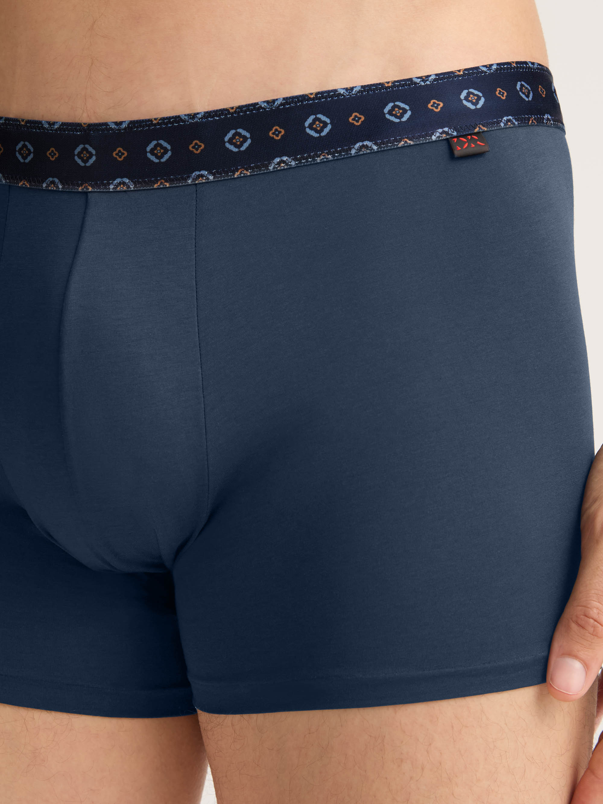 Men's Boxer Briefs Pima Cotton Stretch Navy Blue with Rose Motif Band