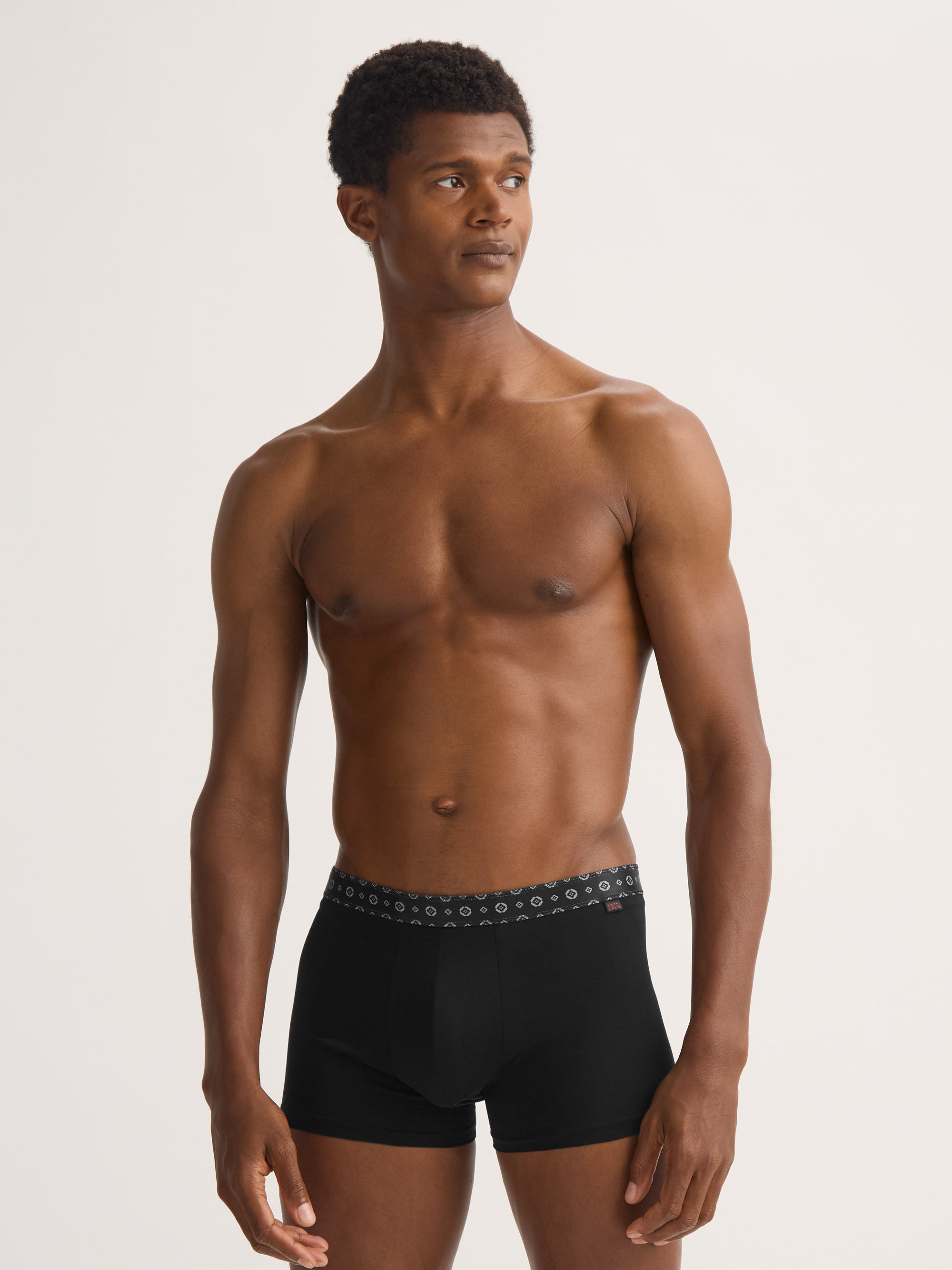 Men's Boxer Briefs Pima Cotton Stretch Black with Rose Motif Band