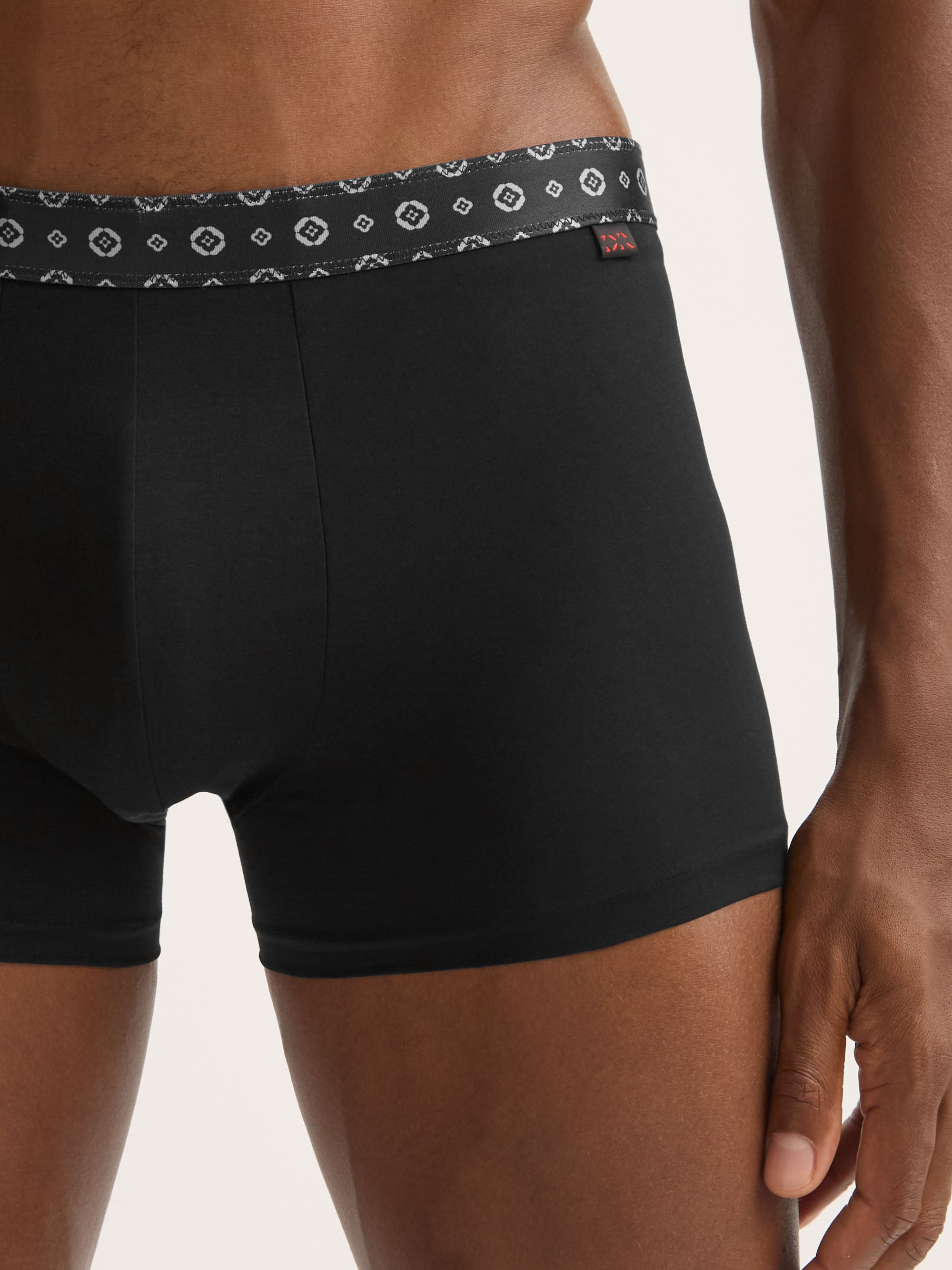 Men's Boxer Briefs Pima Cotton Stretch Black with Rose Motif Band