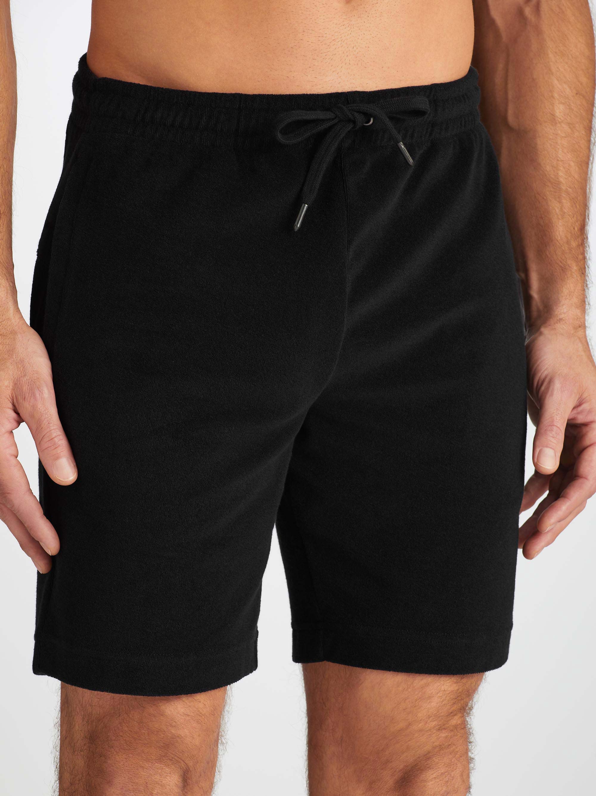Men's Towelling Shorts Isaac Terry Cotton Black