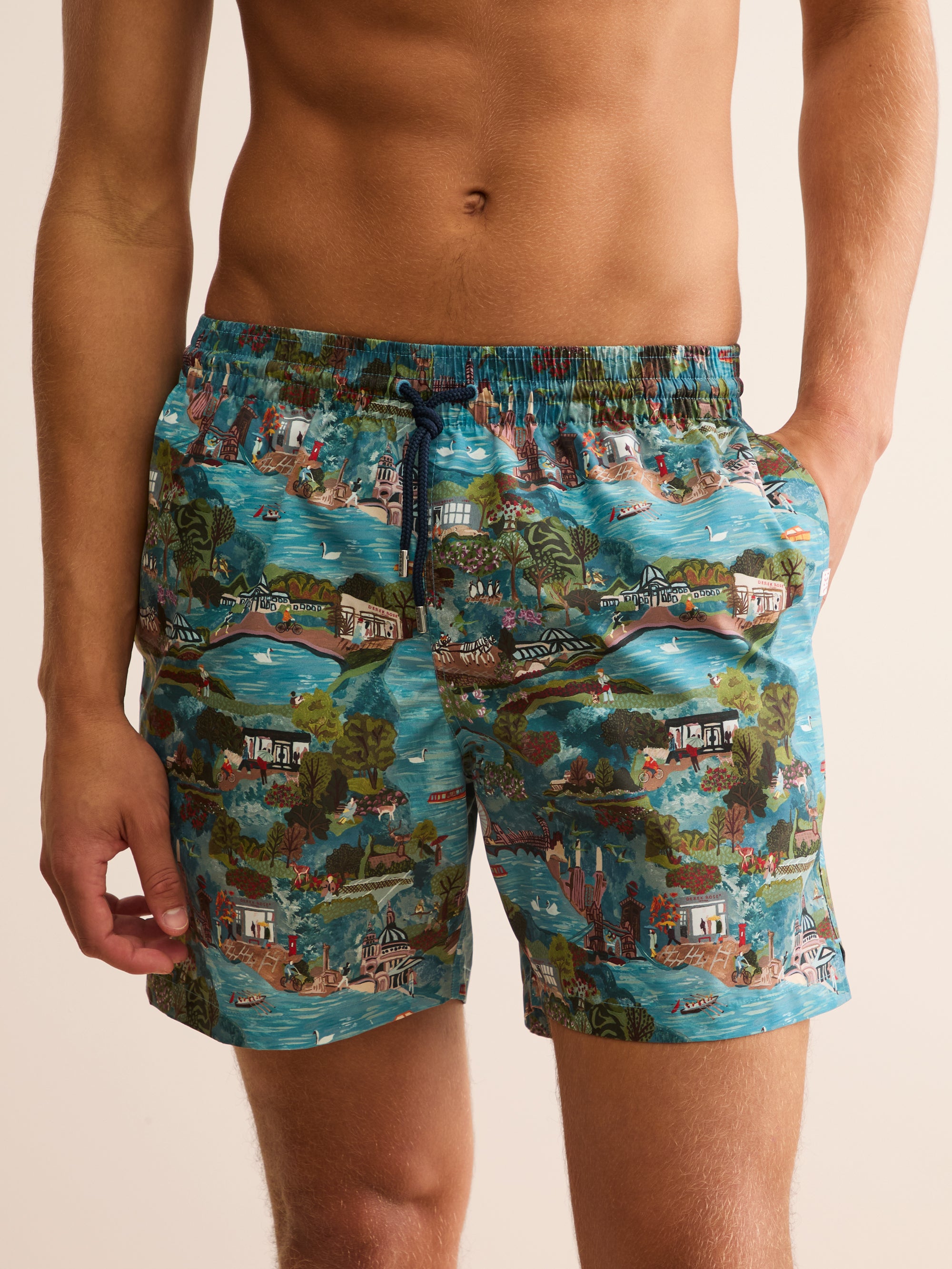 Men's Swim Shorts London Scenic Print Multi | Derek Rose