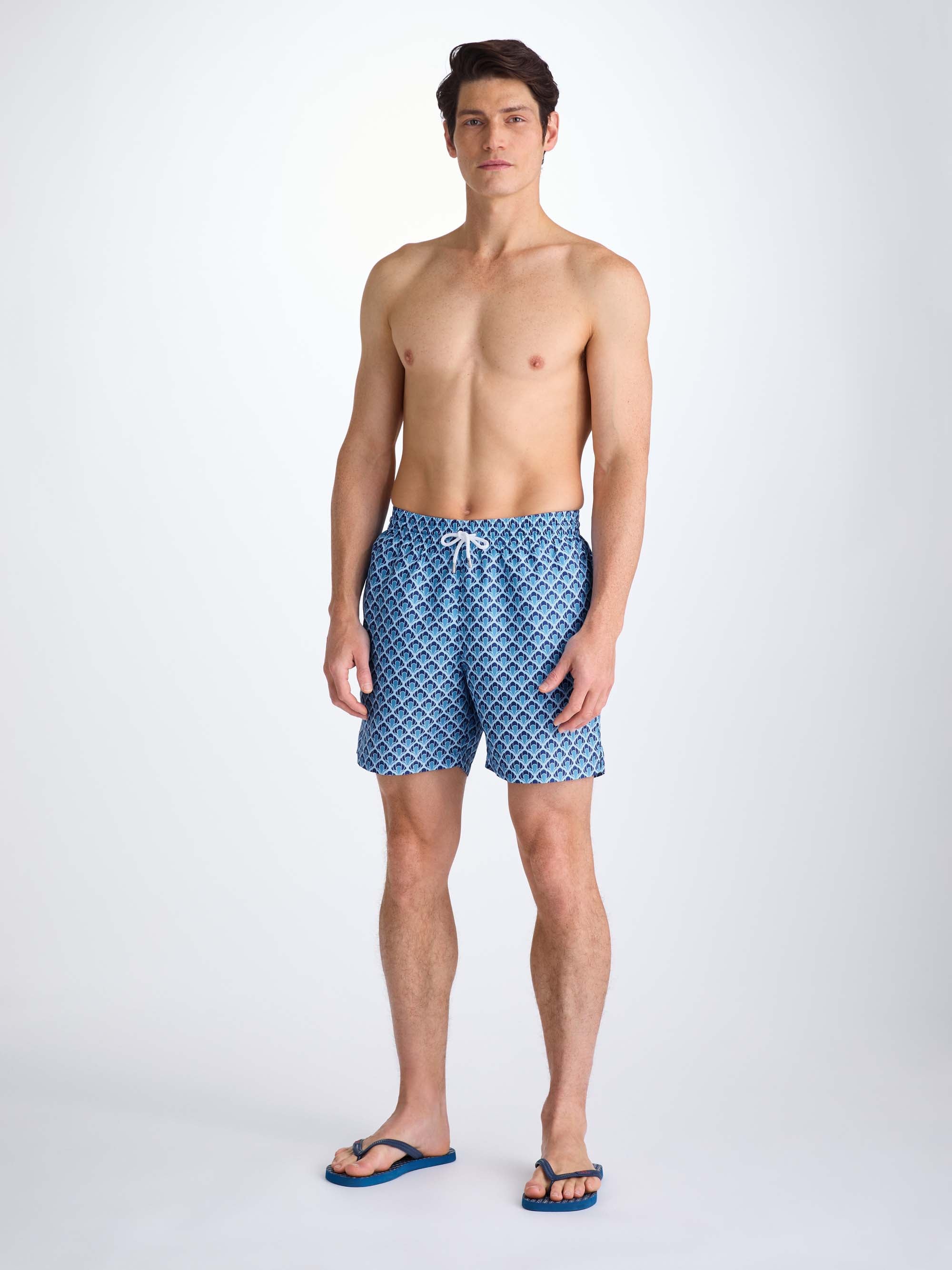 Men's Swim Shorts Mid Blue Scalloped Leaf Print
