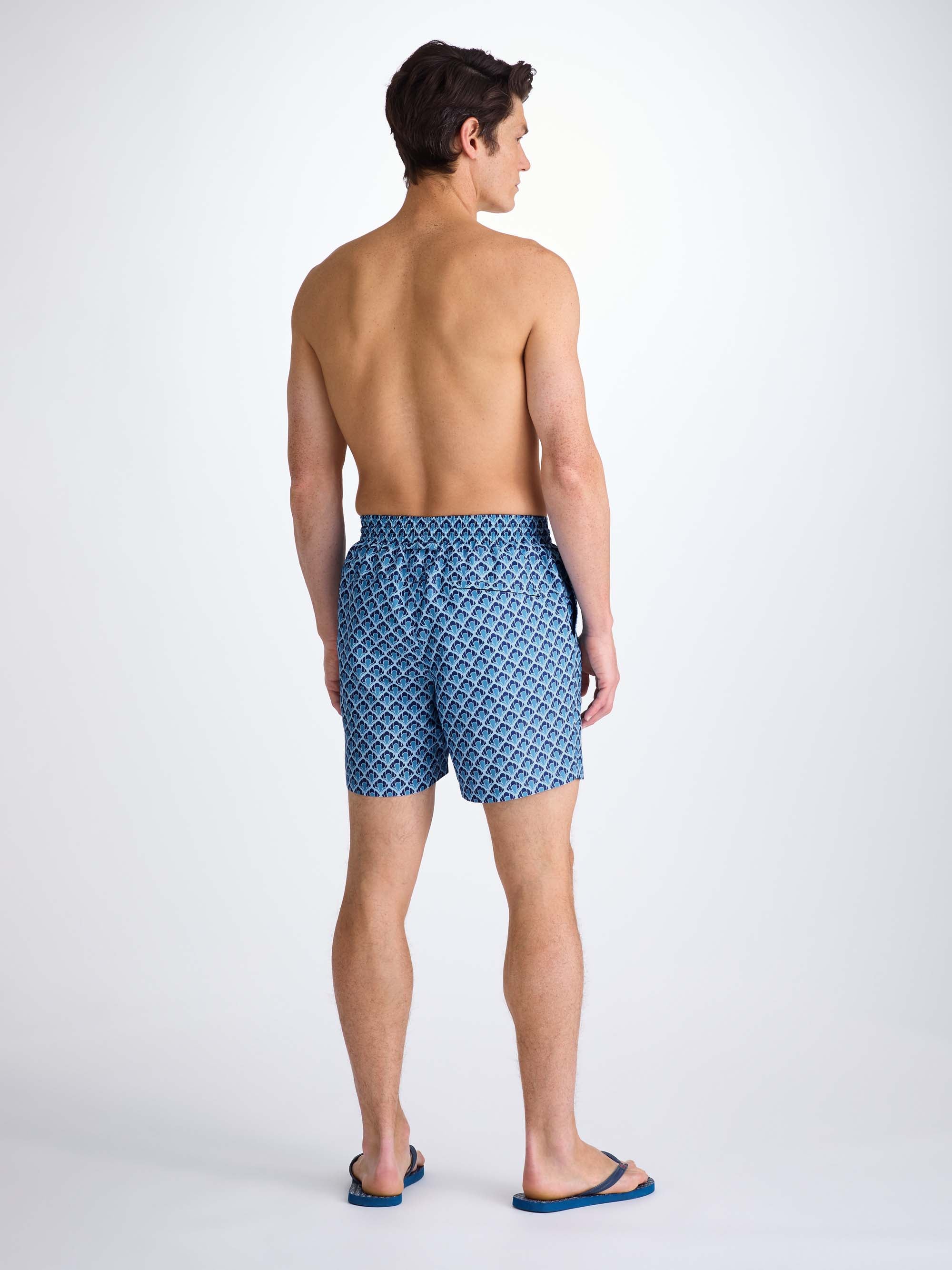 Men's Swim Shorts Mid Blue Scalloped Leaf Print
