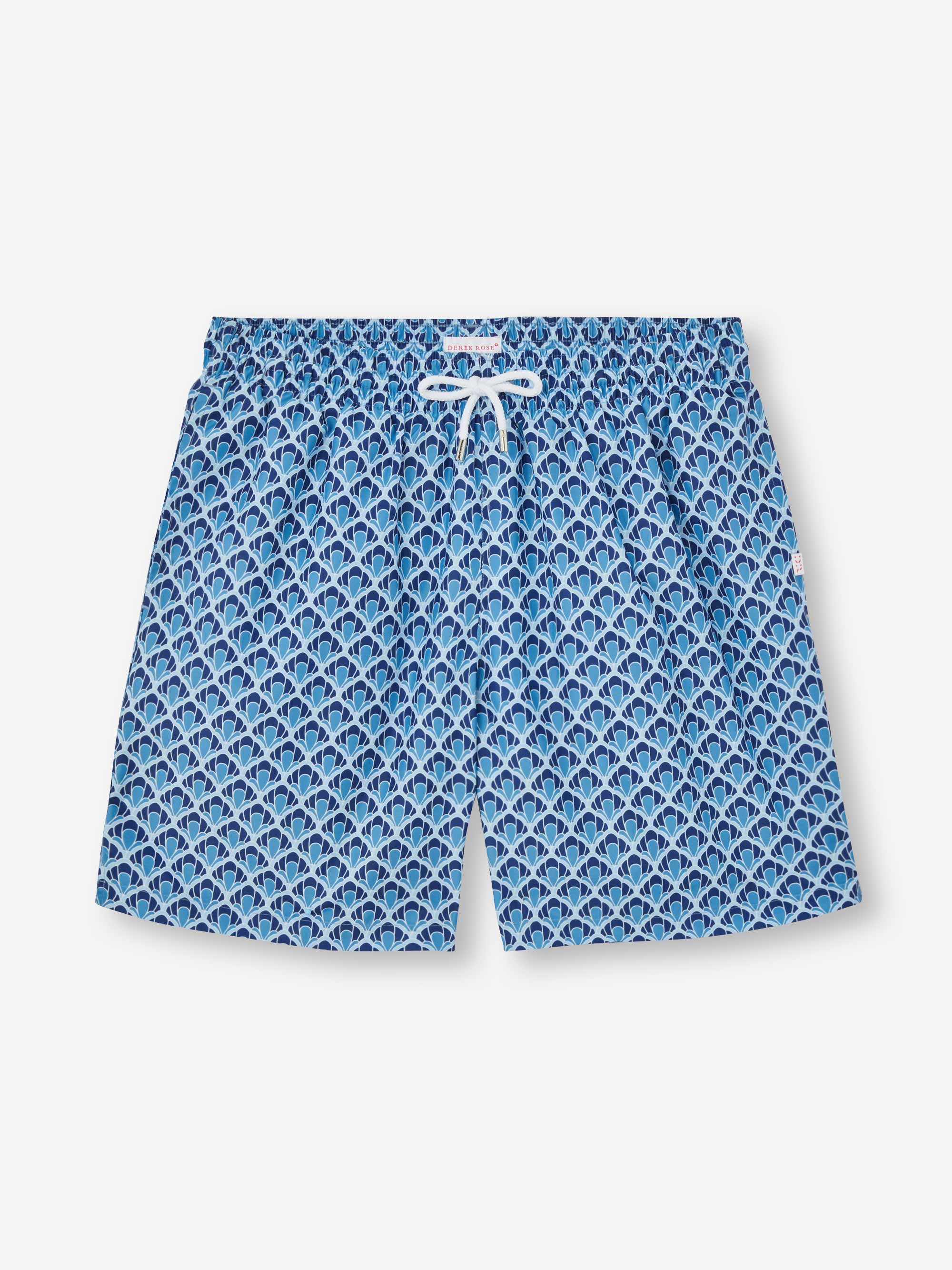 Men's Swim Shorts Mid Blue Scalloped Leaf Print