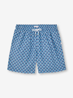 Men's Swim Shorts Mid Blue Scalloped Leaf Print
