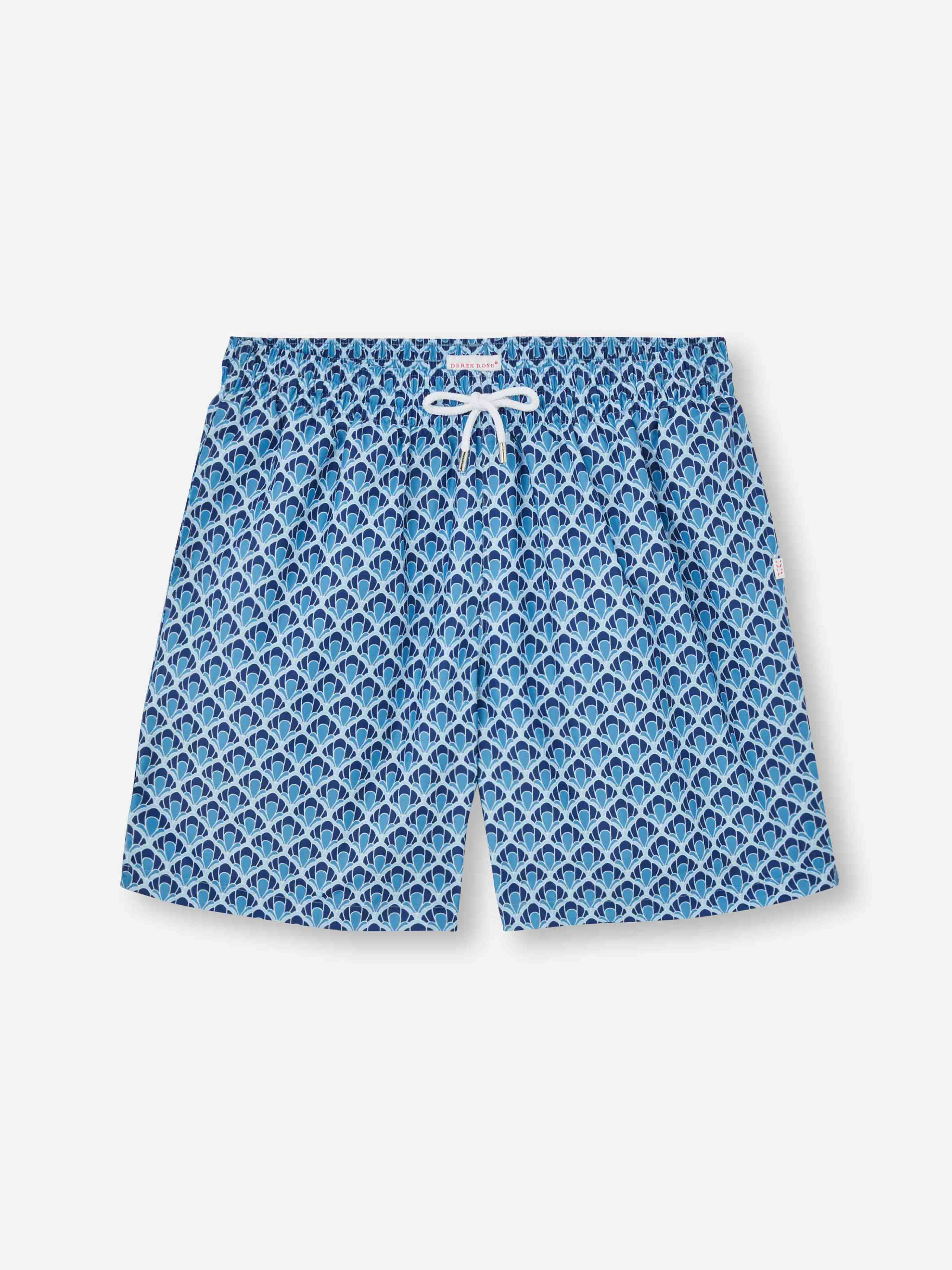 Men's Swim Shorts Mid Blue Scalloped Leaf Print
