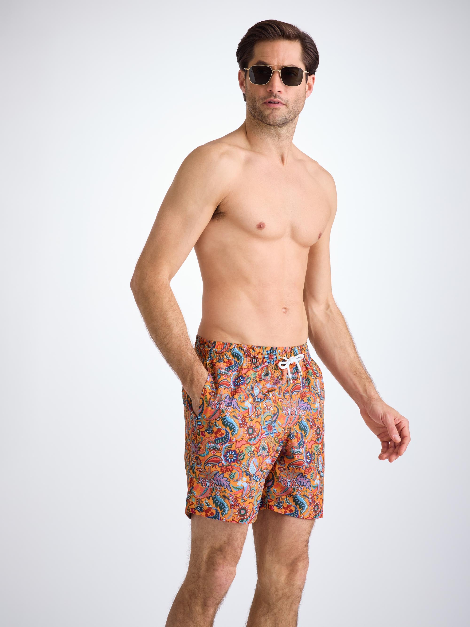 Men's Swim Shorts Apricot Jungle Paisley Print