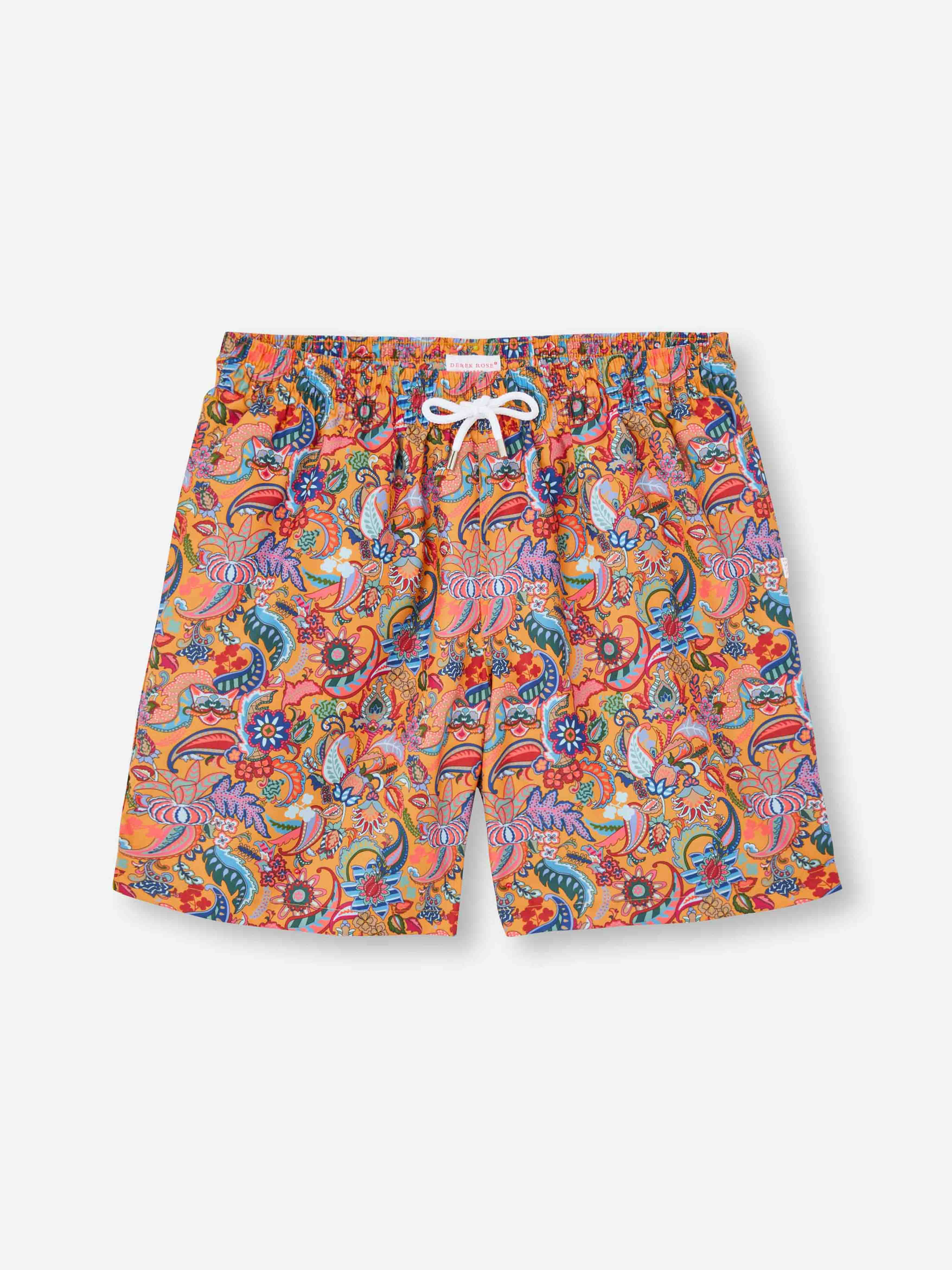 Men's Swim Shorts Apricot Jungle Paisley Print