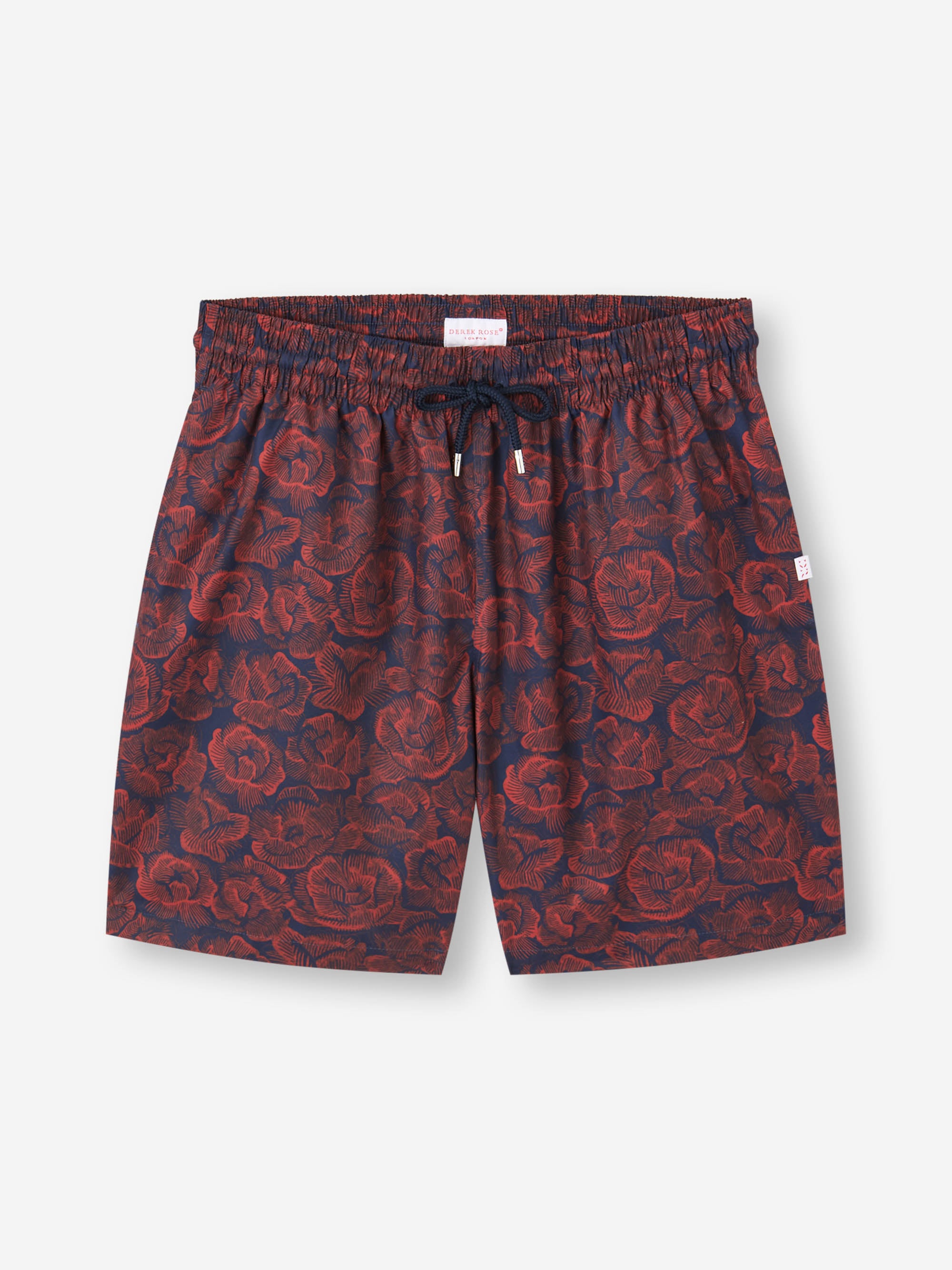 Men's Swim Trunks Maui Navy Blue & Red Rose Print