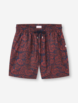 Men's Swim Trunks Maui Navy Blue & Red Rose Print