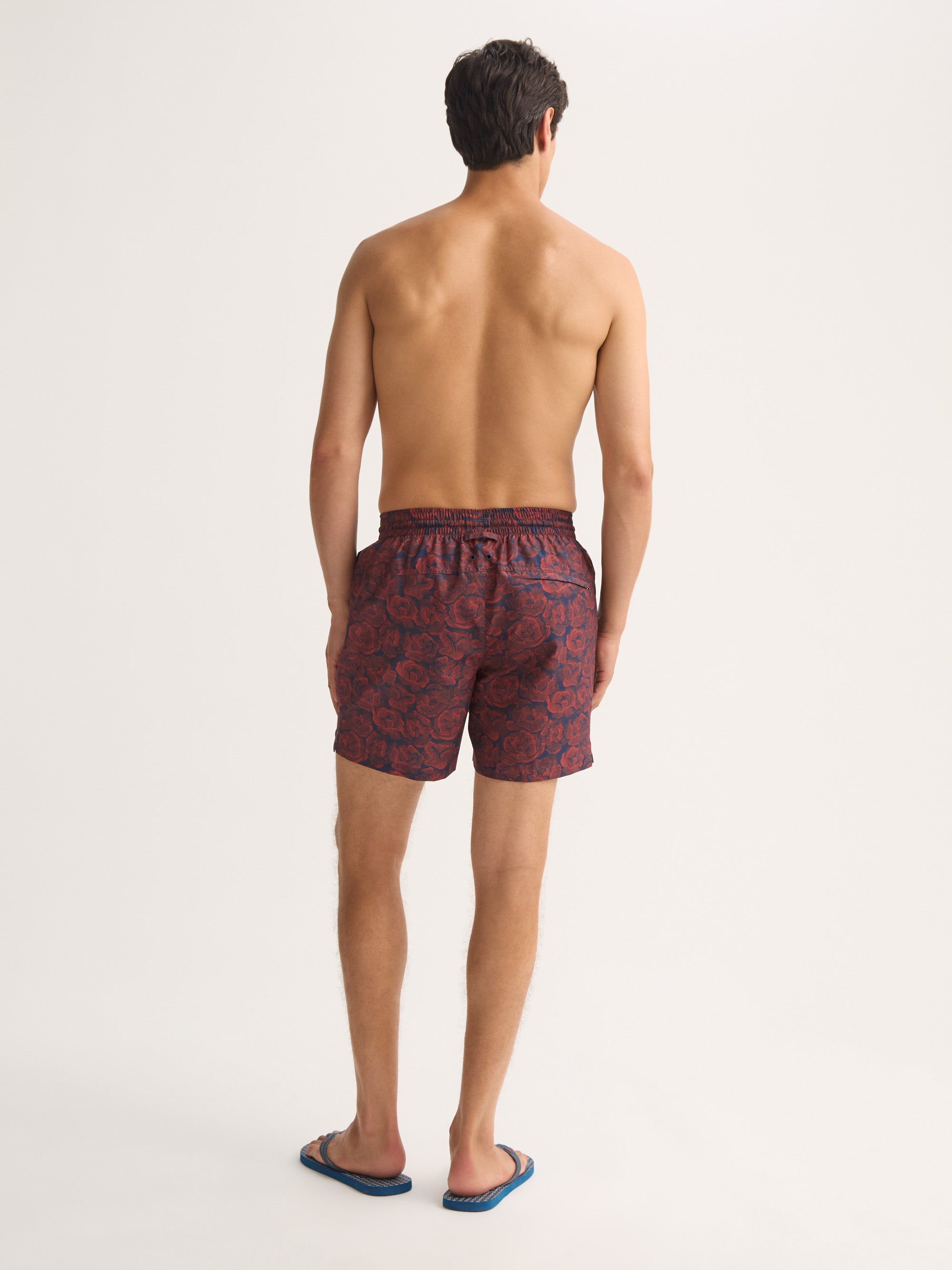 Men's Swim Trunks Maui Navy Blue & Red Rose Print