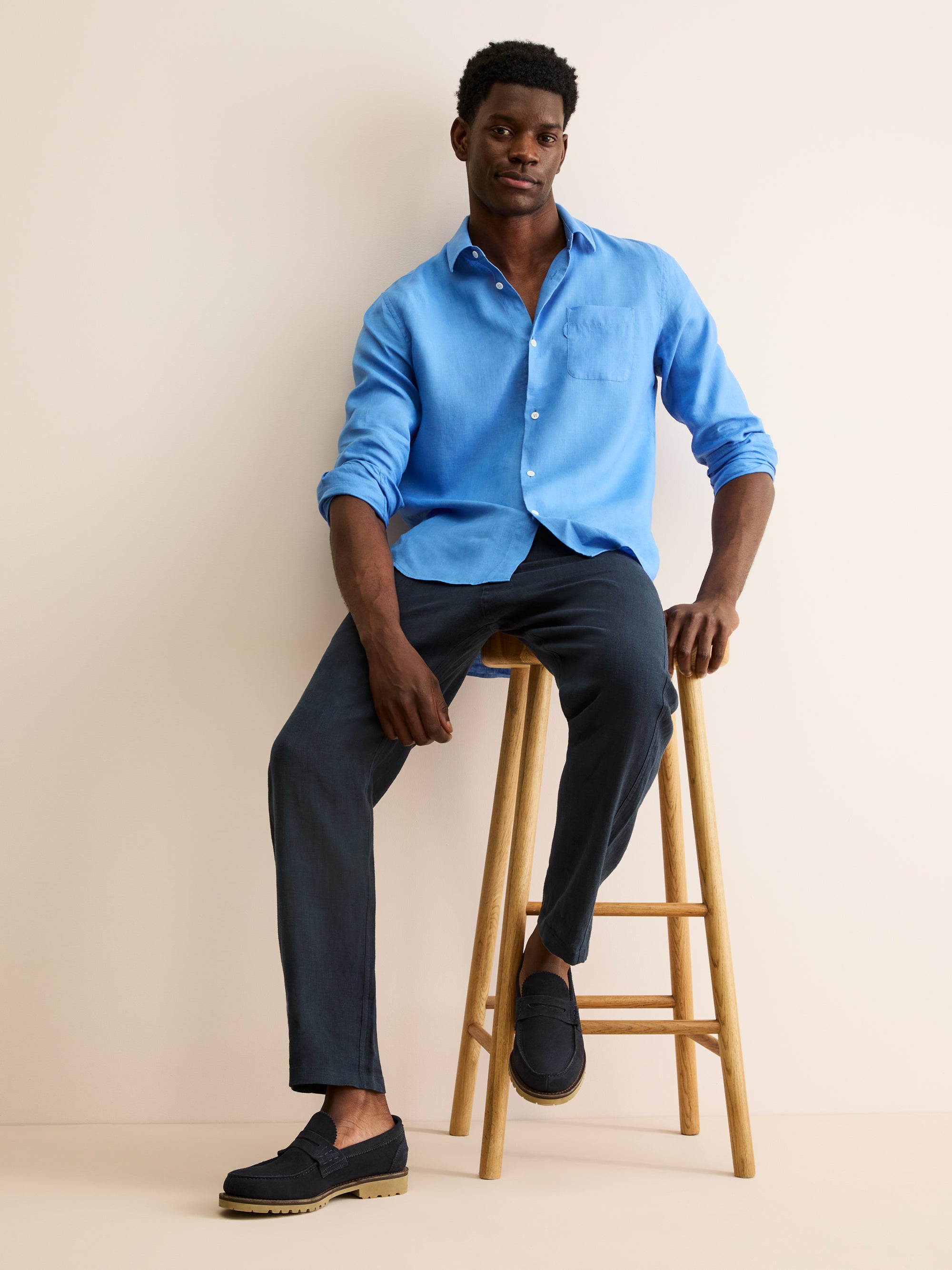 Men's Trousers Vienna Linen Navy | Derek Rose