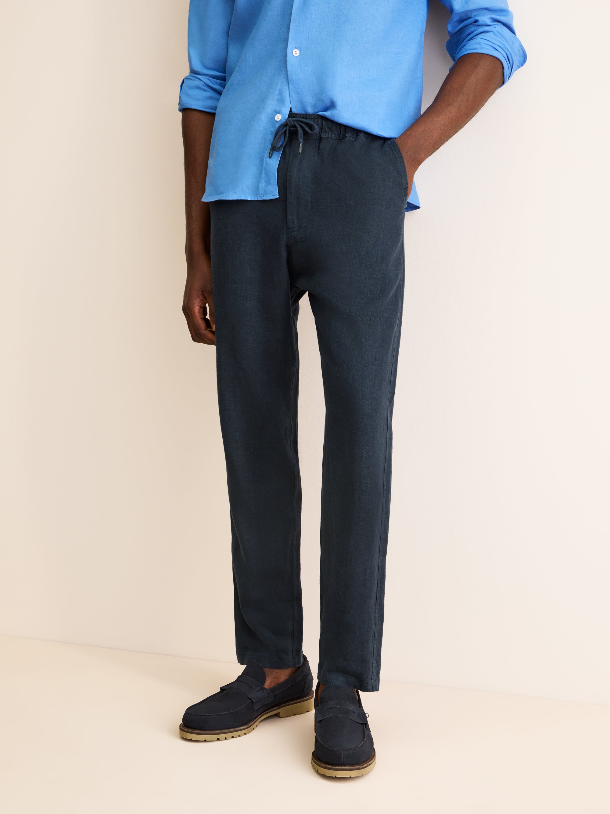 Men's Trousers Vienna Linen Navy | Derek Rose