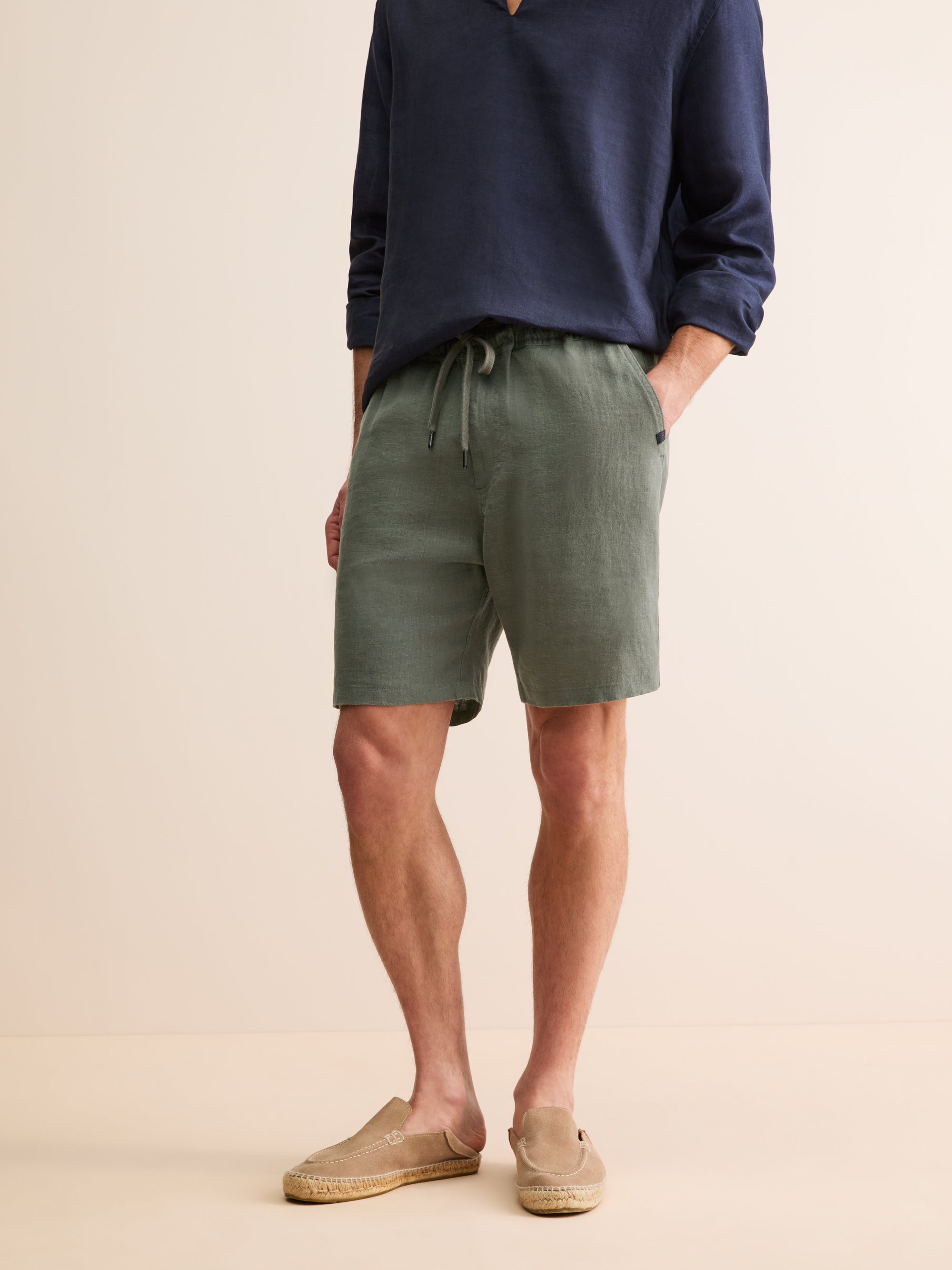 Men's Shorts Vienna Linen Khaki | Derek Rose