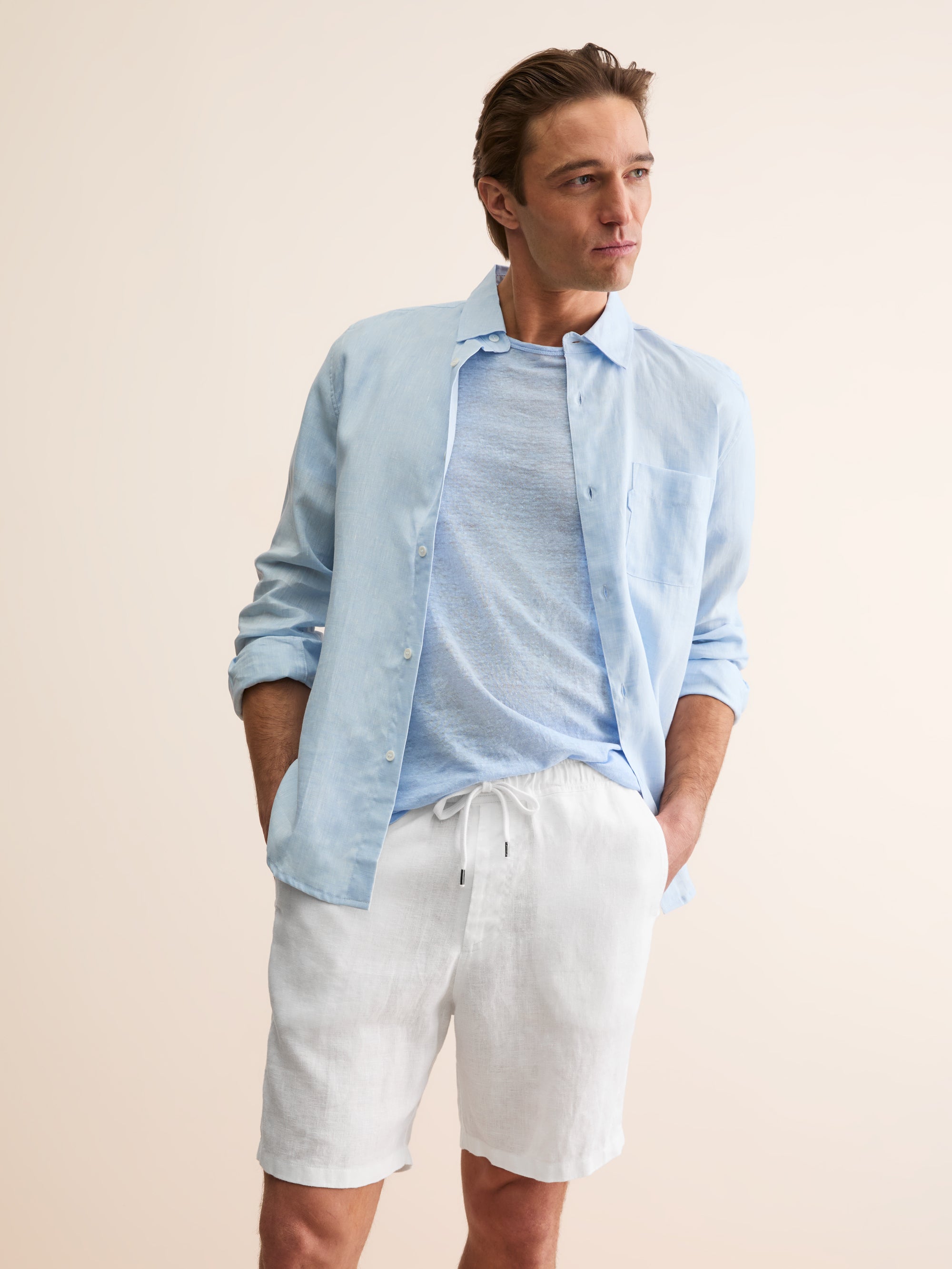 パンツ GALERIE VIE 21SS LINEN POPLIN SHORTS Men's Vienna Linen Shorts White | Derek Rose