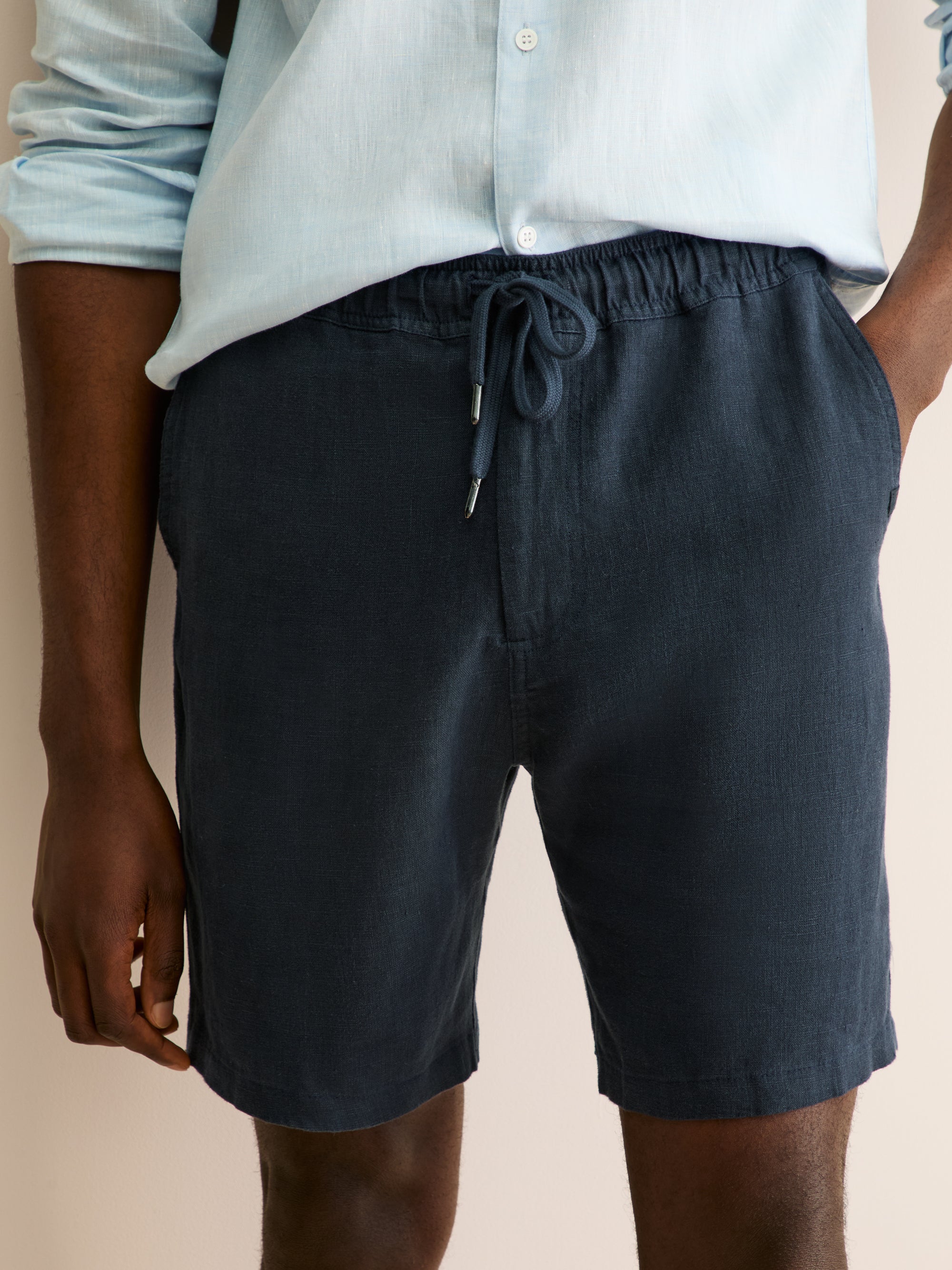 Men's Shorts Vienna Linen Navy | Derek Rose