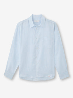 Men's Long Sleeve Shirt Malibu Woven Linen Light Blue and White Stripe