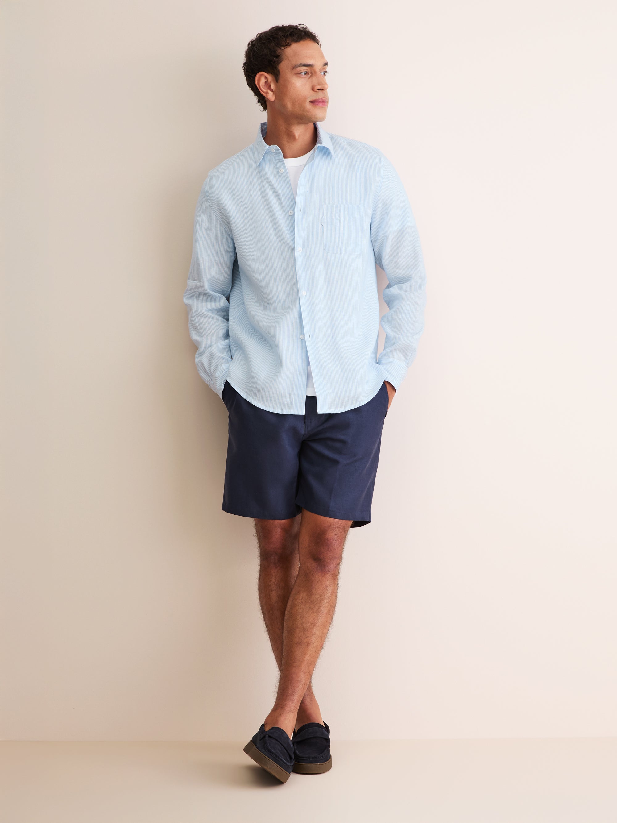 malibu blue men's dress shirts Bradford Italian Linen Shirt In Malibu - M