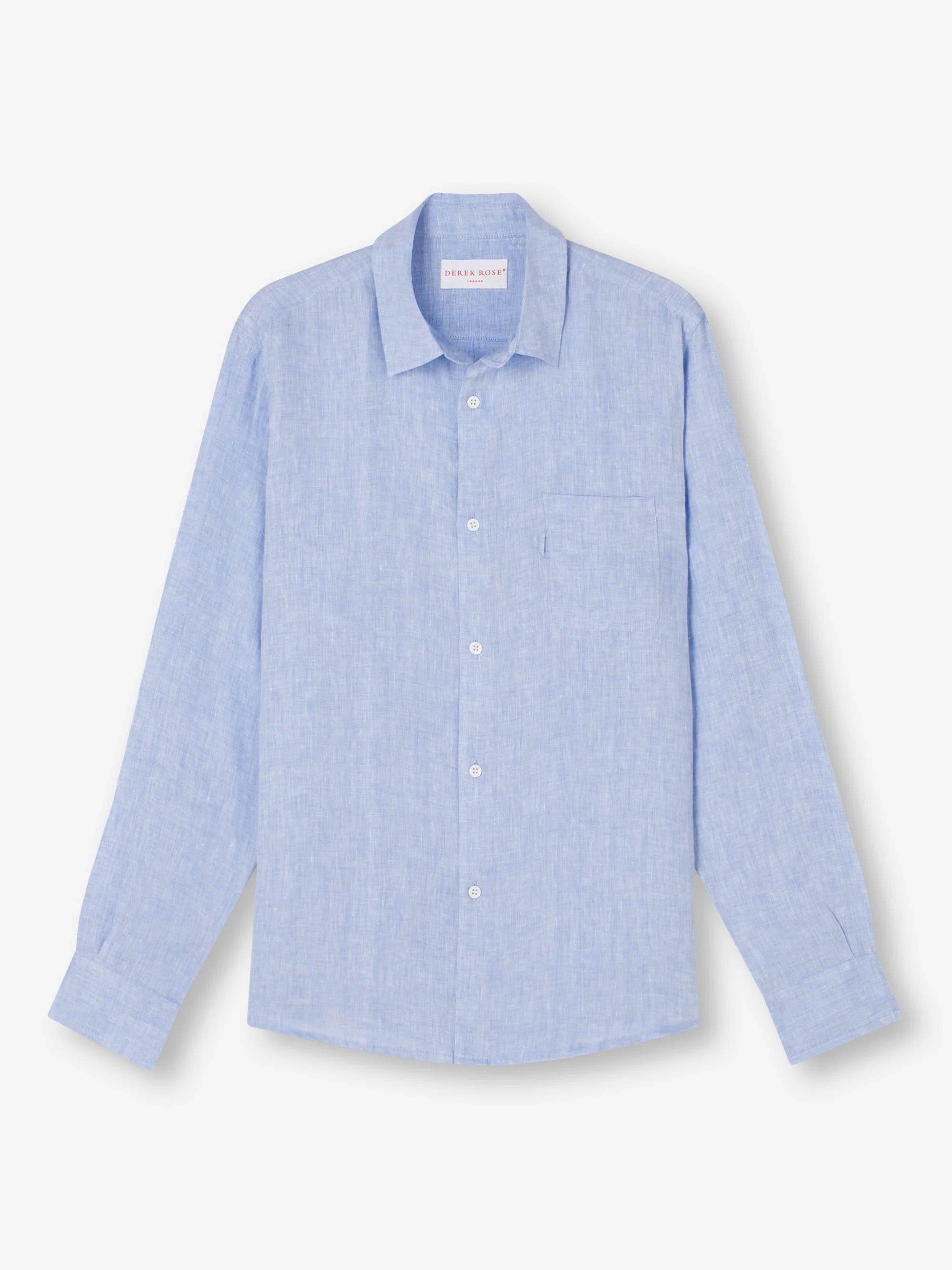 Derek Rose - Men - Monaco Slub Linen Shirt Blue - S Derek Rose - Men - Monaco Slub Linen Shirt Blue - S