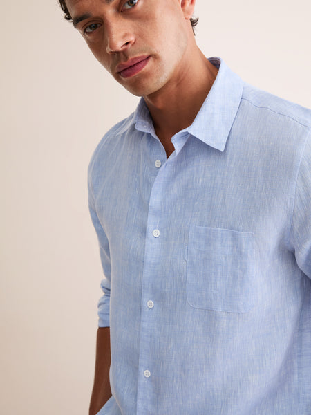 Men's Luxury Summer Resort Linen Shirt Blue | Derek Rose