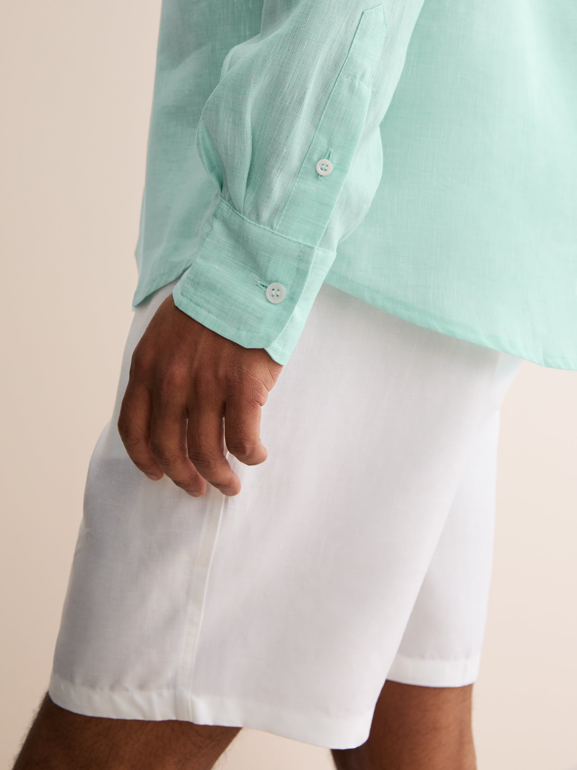 Men's Monaco Linen Shirt Mint Green | Derek Rose