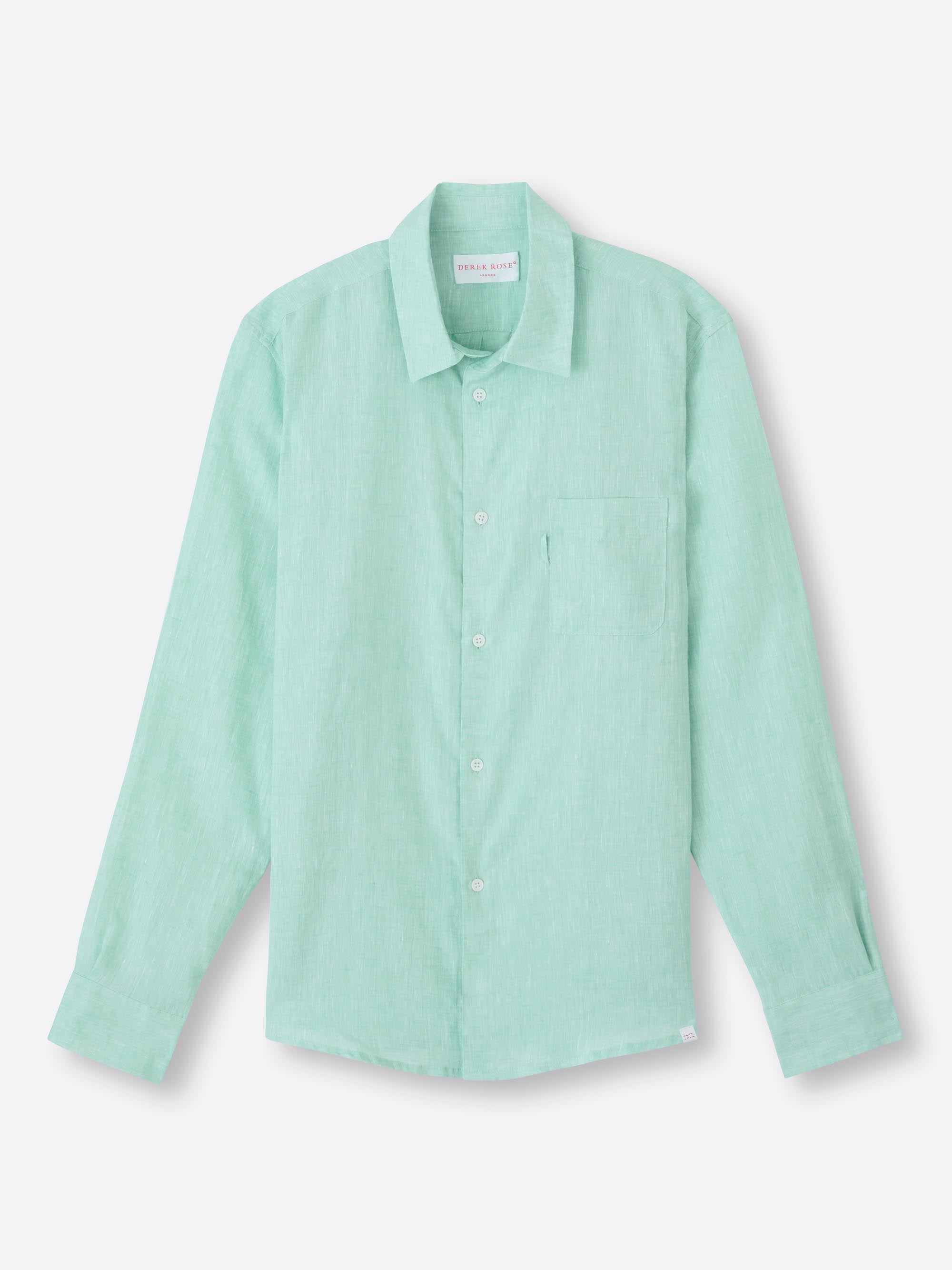 Derek Rose Men's Shirt Monaco Linen Mint Green Derek Rose Men's Shirt Monaco Linen Mint Green