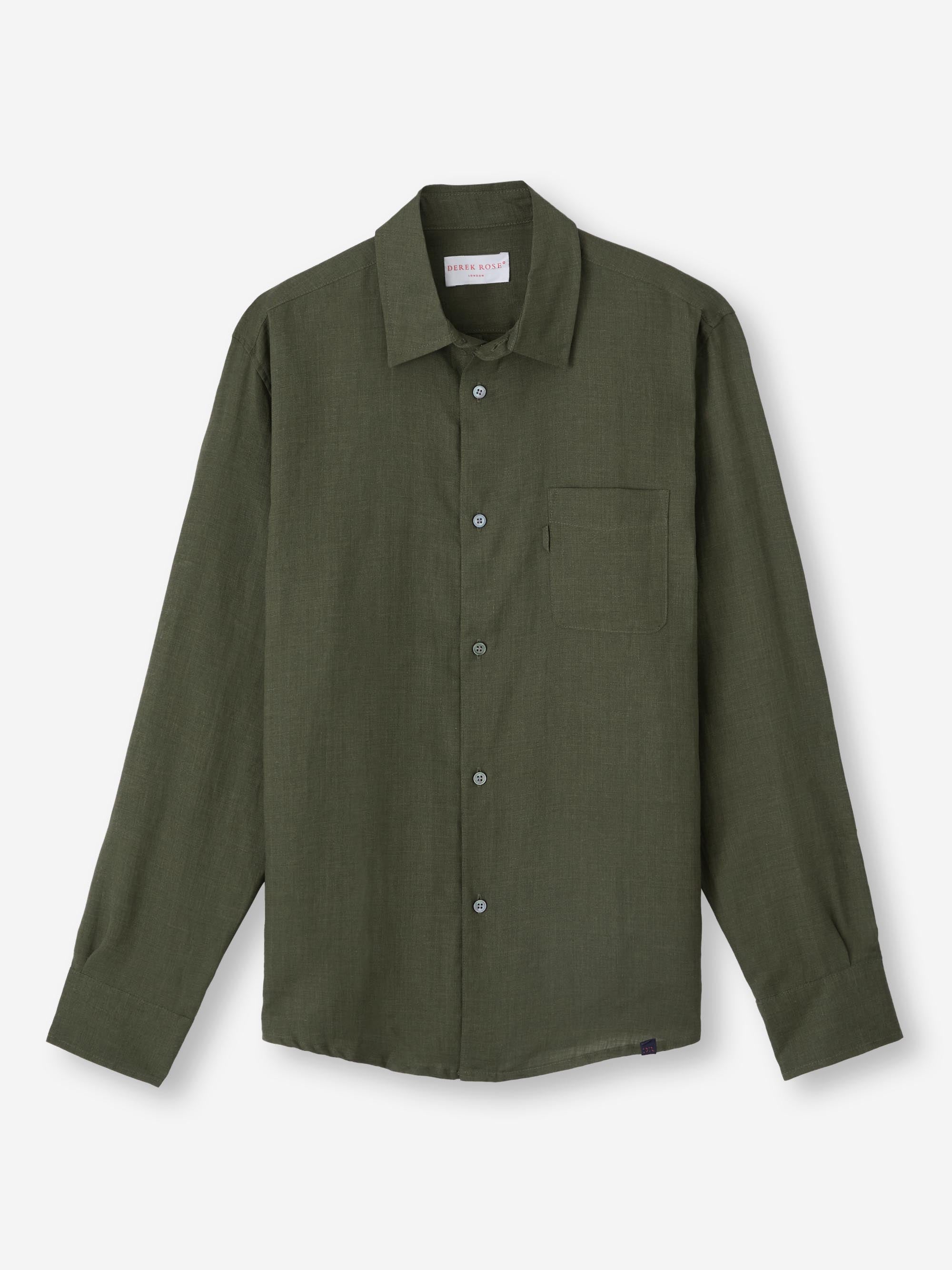 Derek Rose Men's Shirt Monaco Linen Khaki Derek Rose Men's Shirt Monaco Linen Khaki