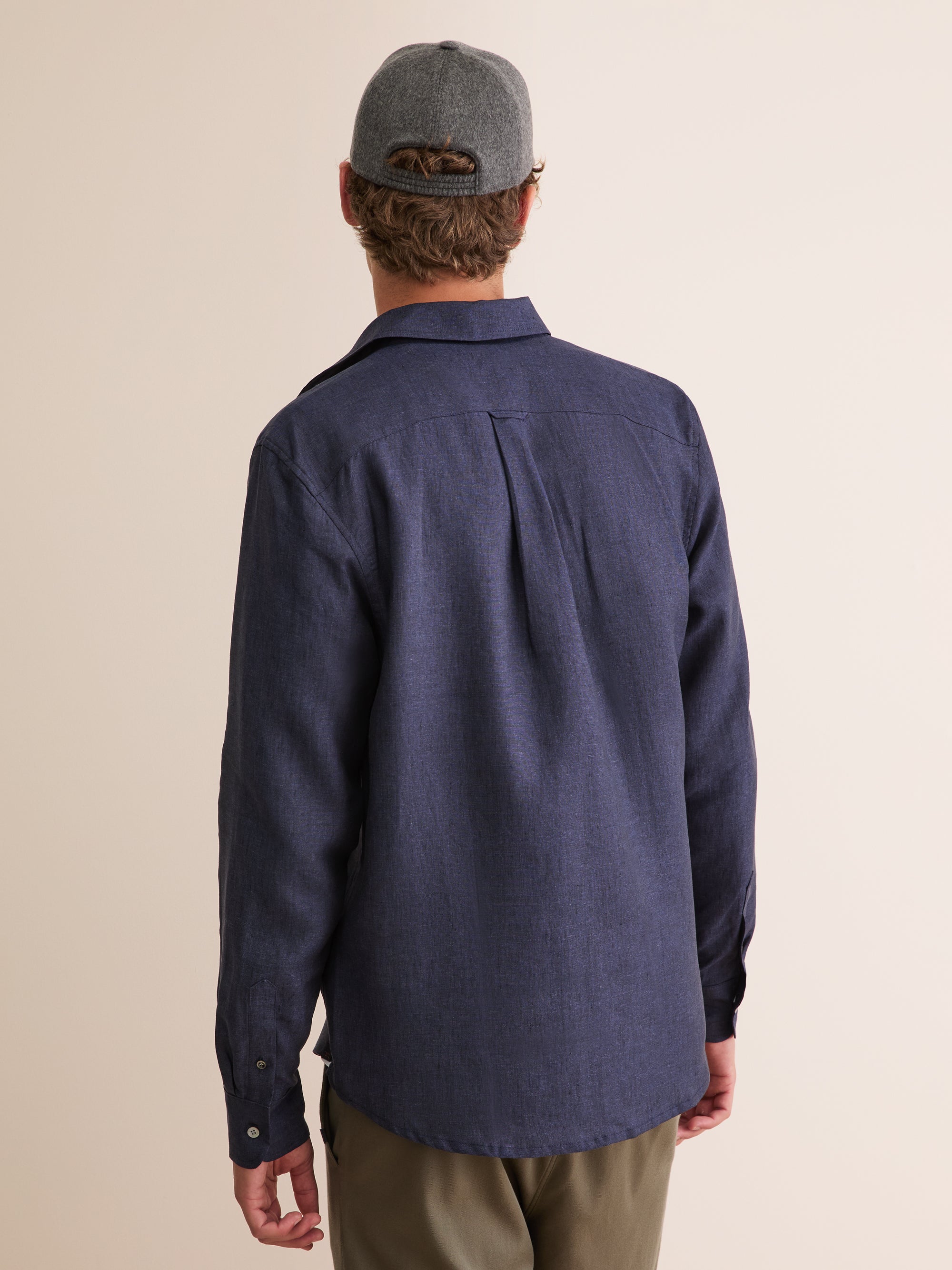 Men's Linen Shirt Monaco Long Sleeve Navy Blue