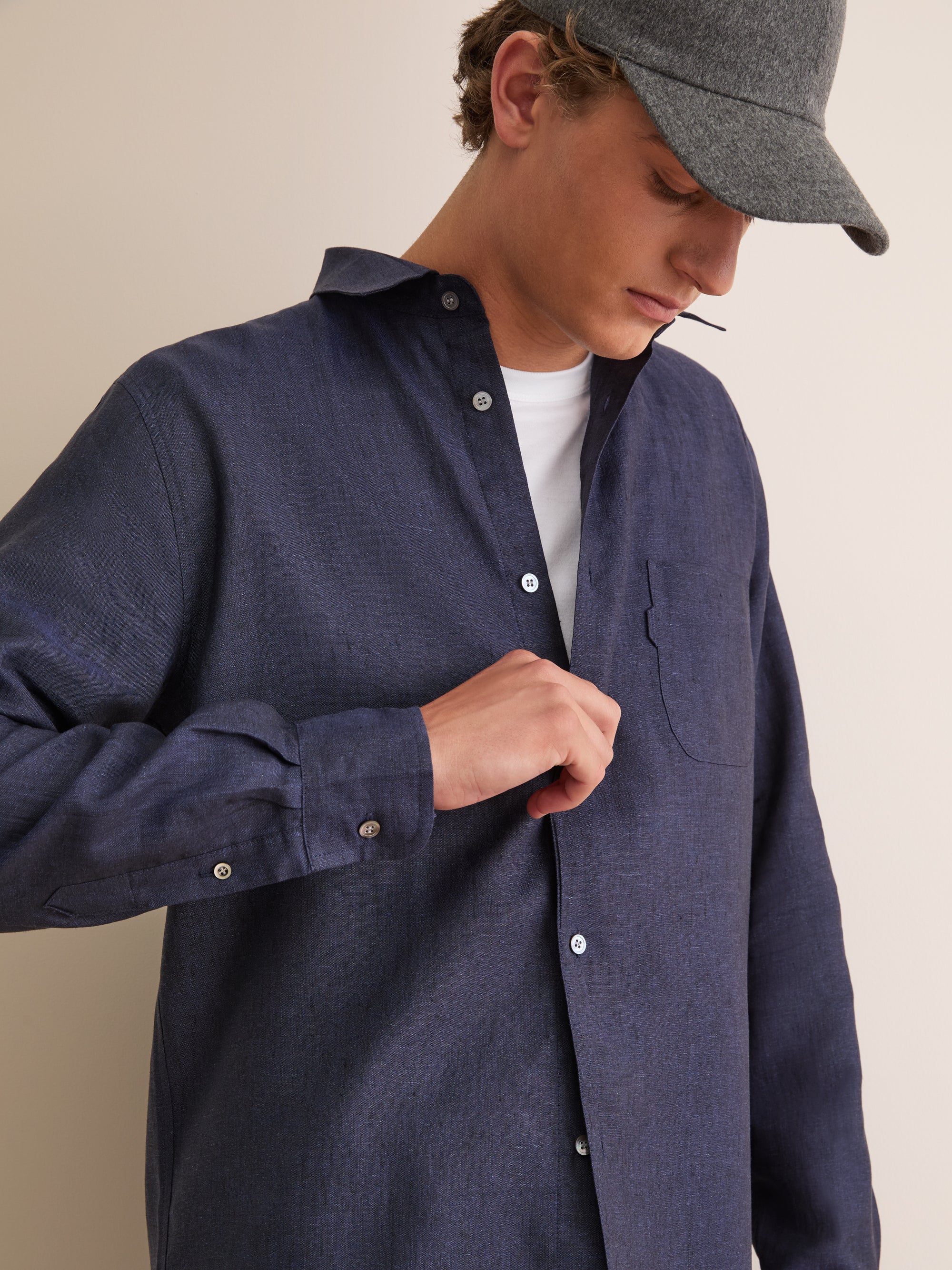 Men's Linen Shirt Monaco Long Sleeve Navy Blue