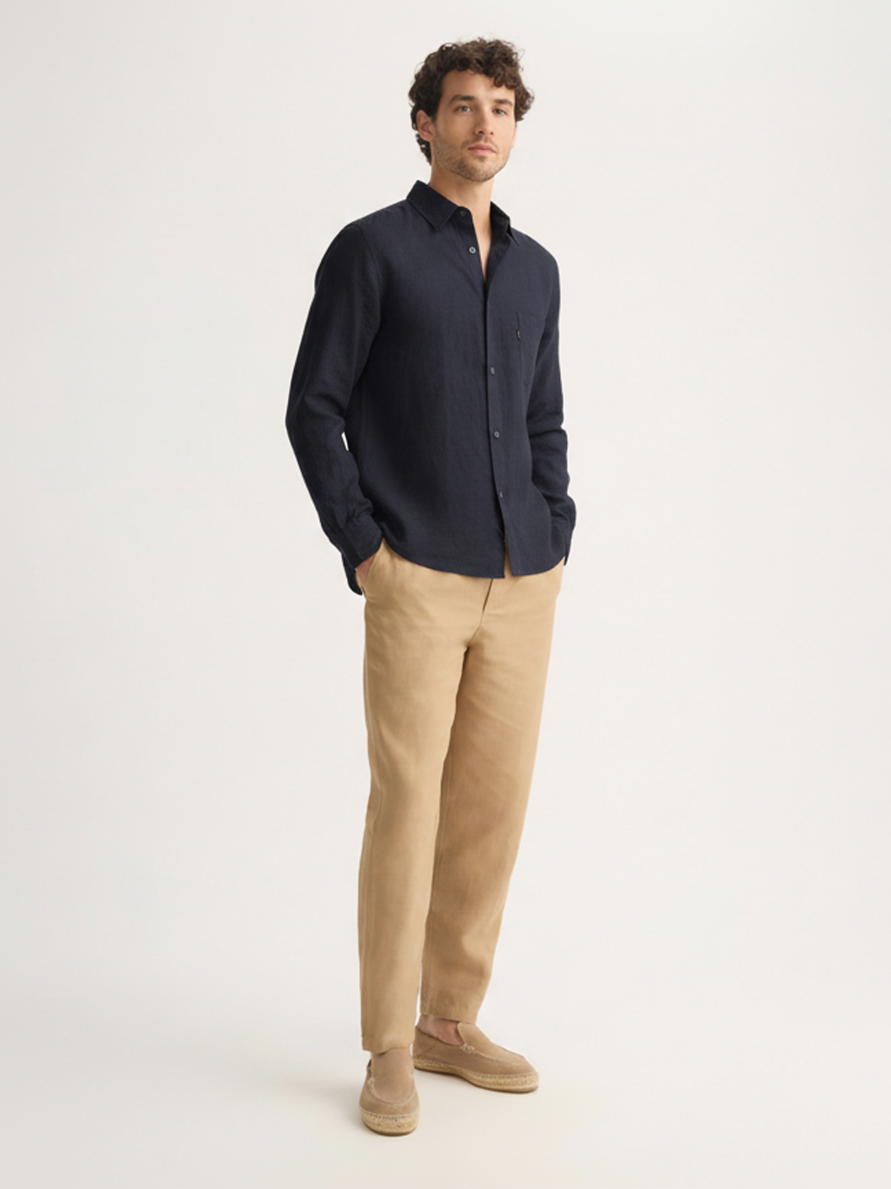 Men's Linen Shirt Monaco Long Sleeve Navy Blue