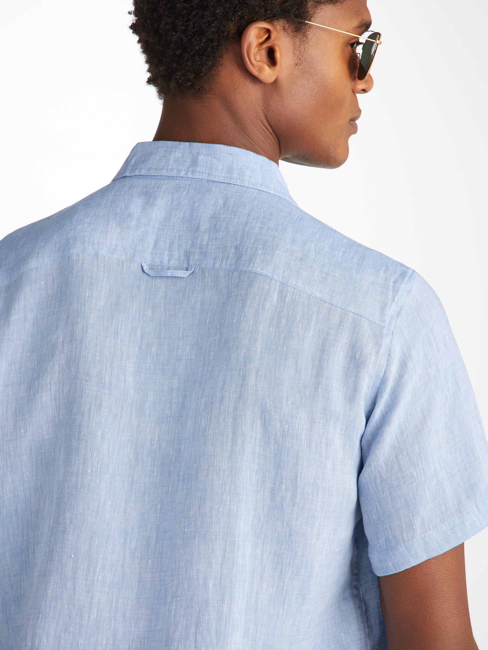 Men's Short Sleeve Shirt Monaco Linen Blue