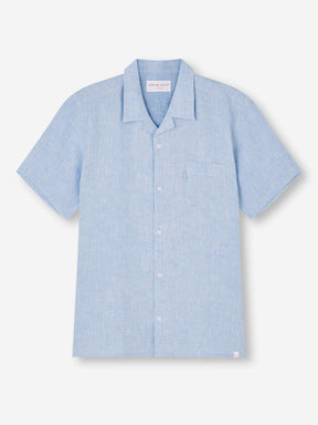 Men's Short Sleeve Shirt Monaco Linen Blue