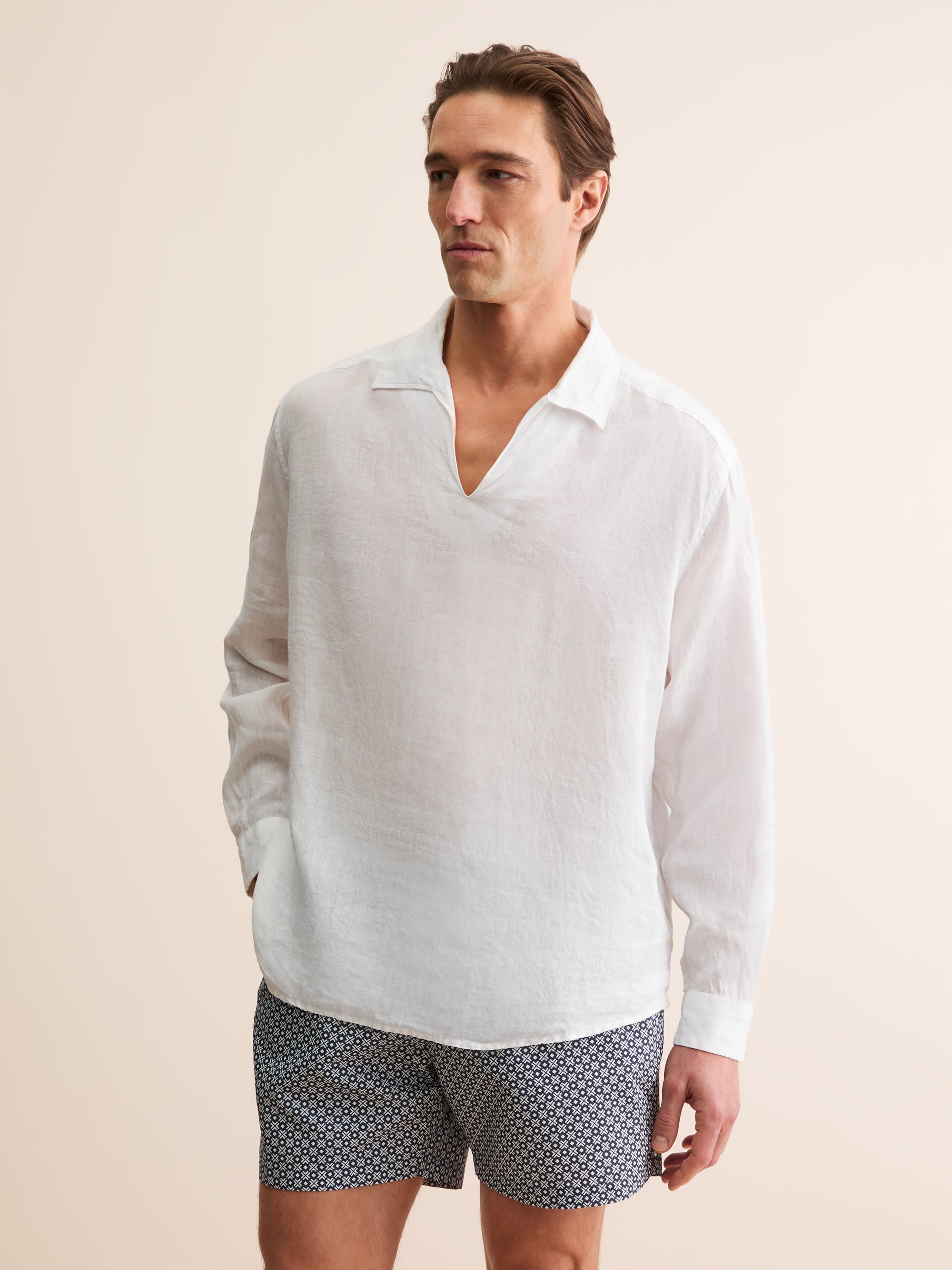 Men's Pullover Shirt Monaco Linen White