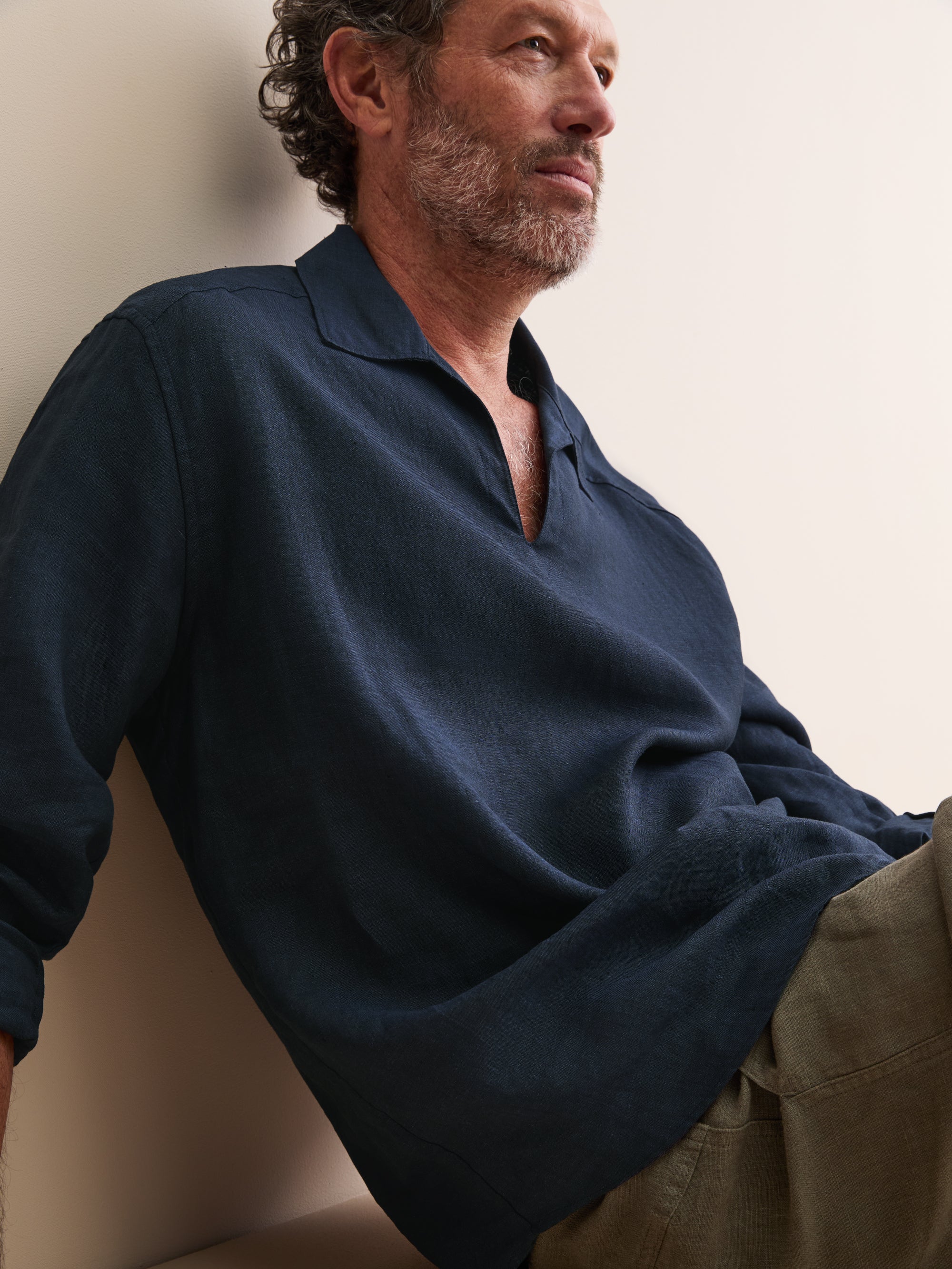 Men's Pullover Shirt Monaco Linen Navy Blue