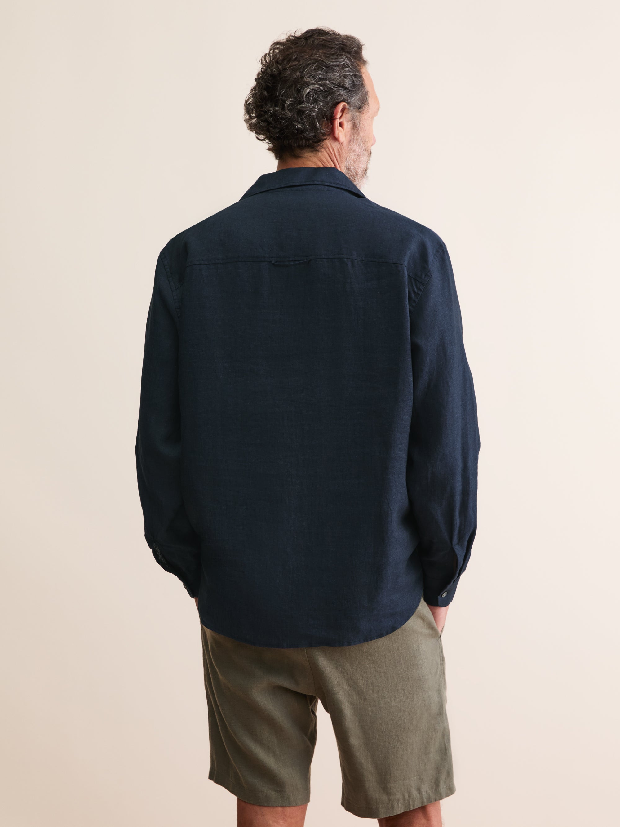 Men's Pullover Shirt Monaco Linen Navy Blue
