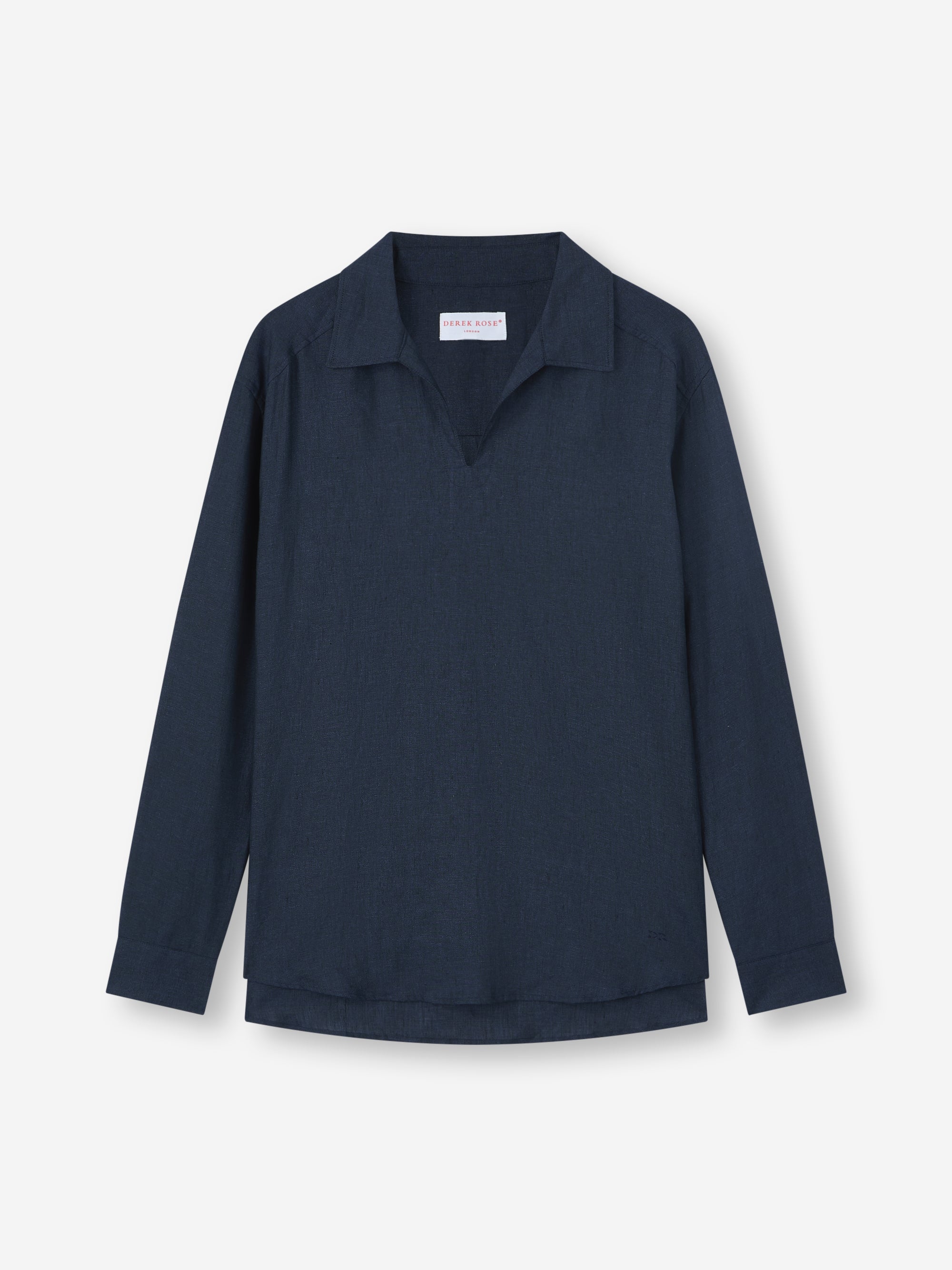 Men's Pullover Shirt Monaco Linen Navy Blue | Derek Rose