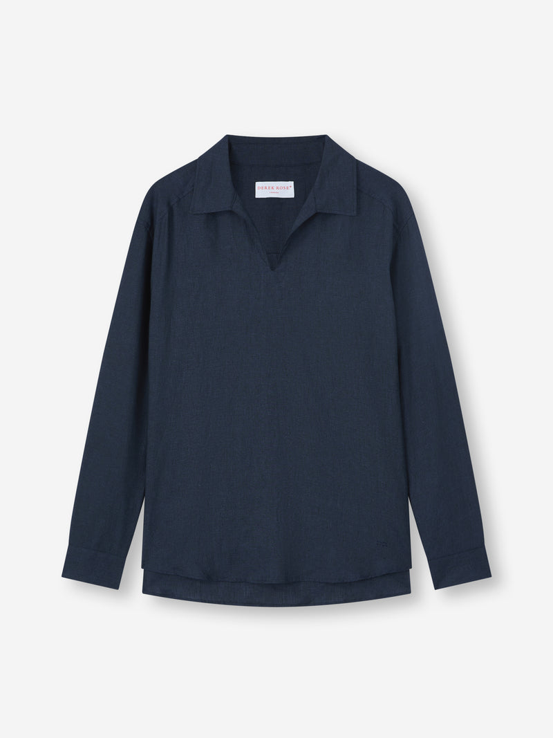 Monaco Linen Pullover Shirt Navy Blue
