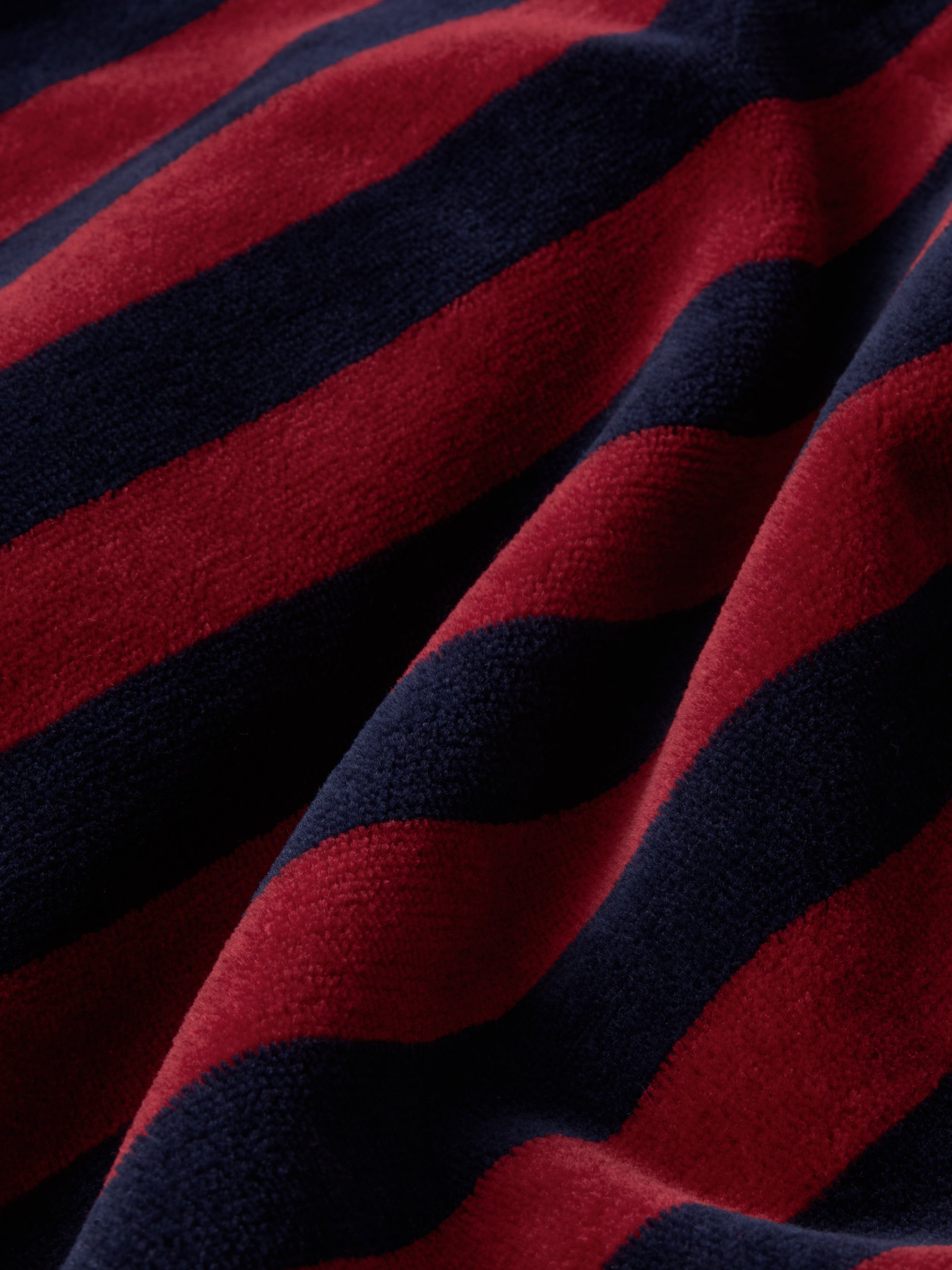 Aston Cotton Velour Bathrobe Red & Navy Stripe