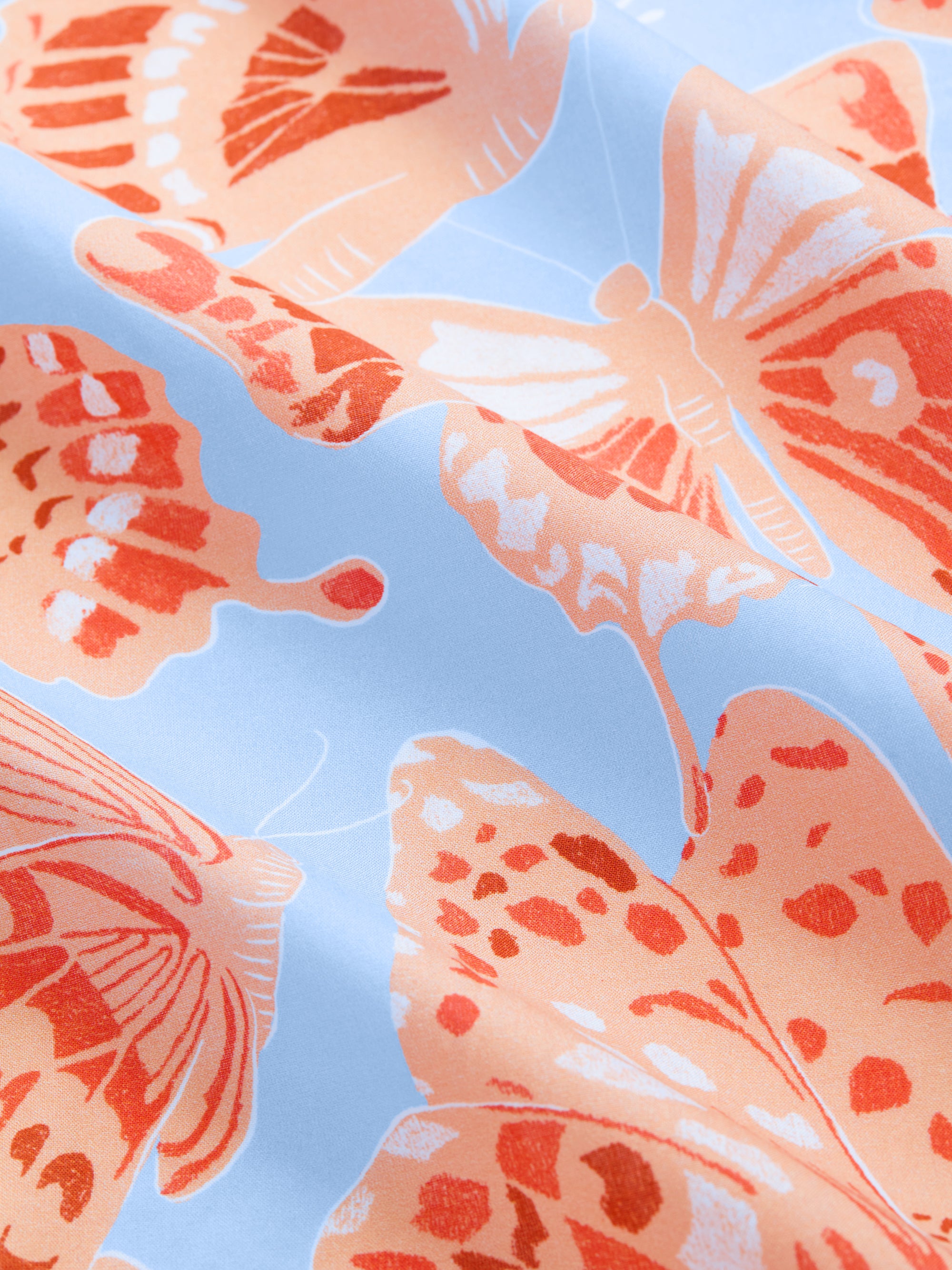 Women's Nightshirt Cotton Batiste Light Blue & Peach Butterfly Print