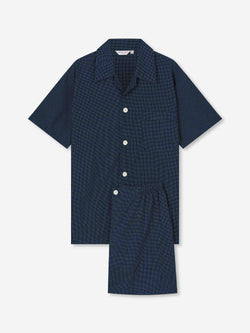 Men's Short Pyjamas Cotton Batiste Navy Pin Dot Print