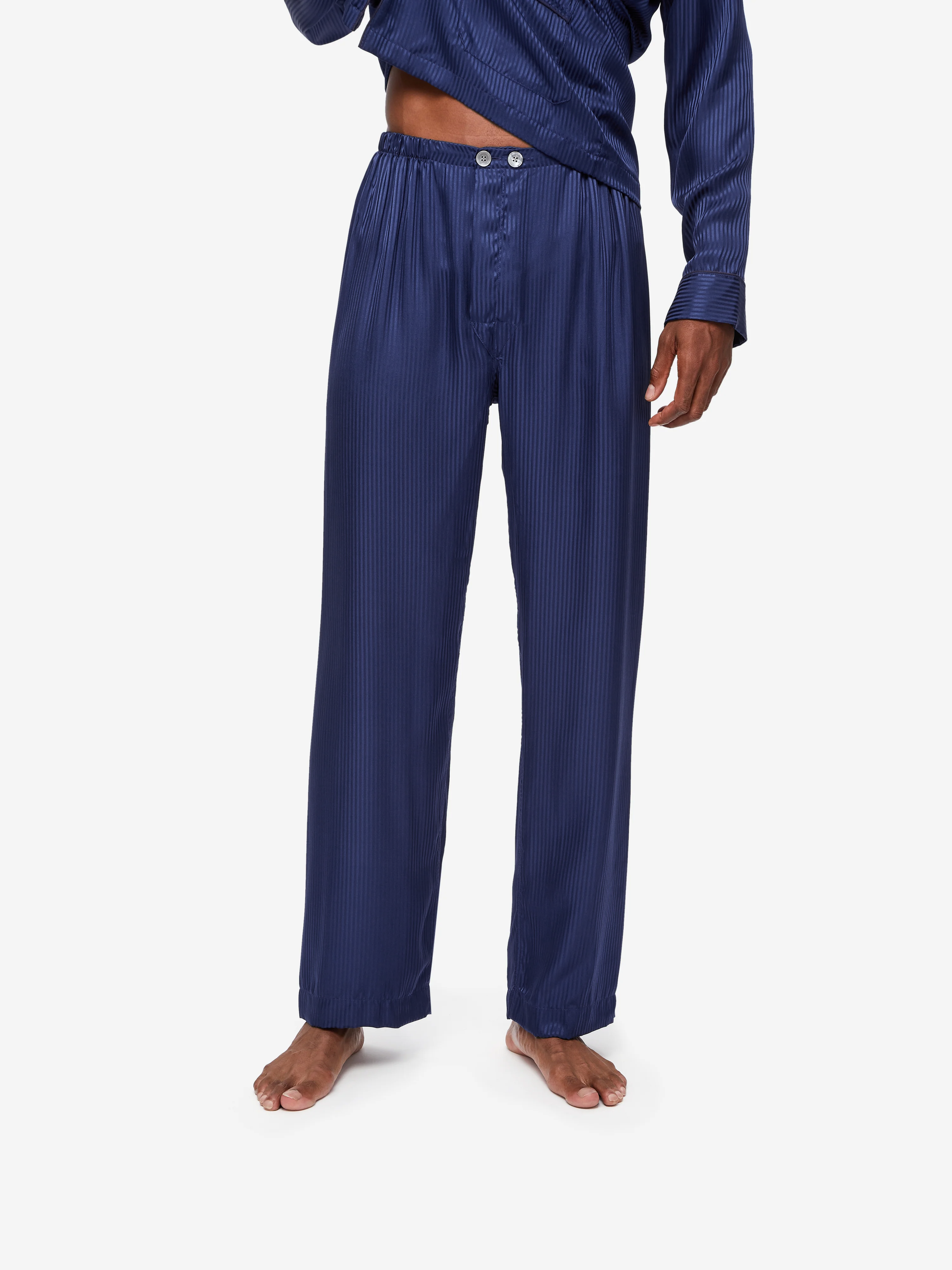 Men's Classic Fit Pyjamas Woburn 8 Silk Satin Navy